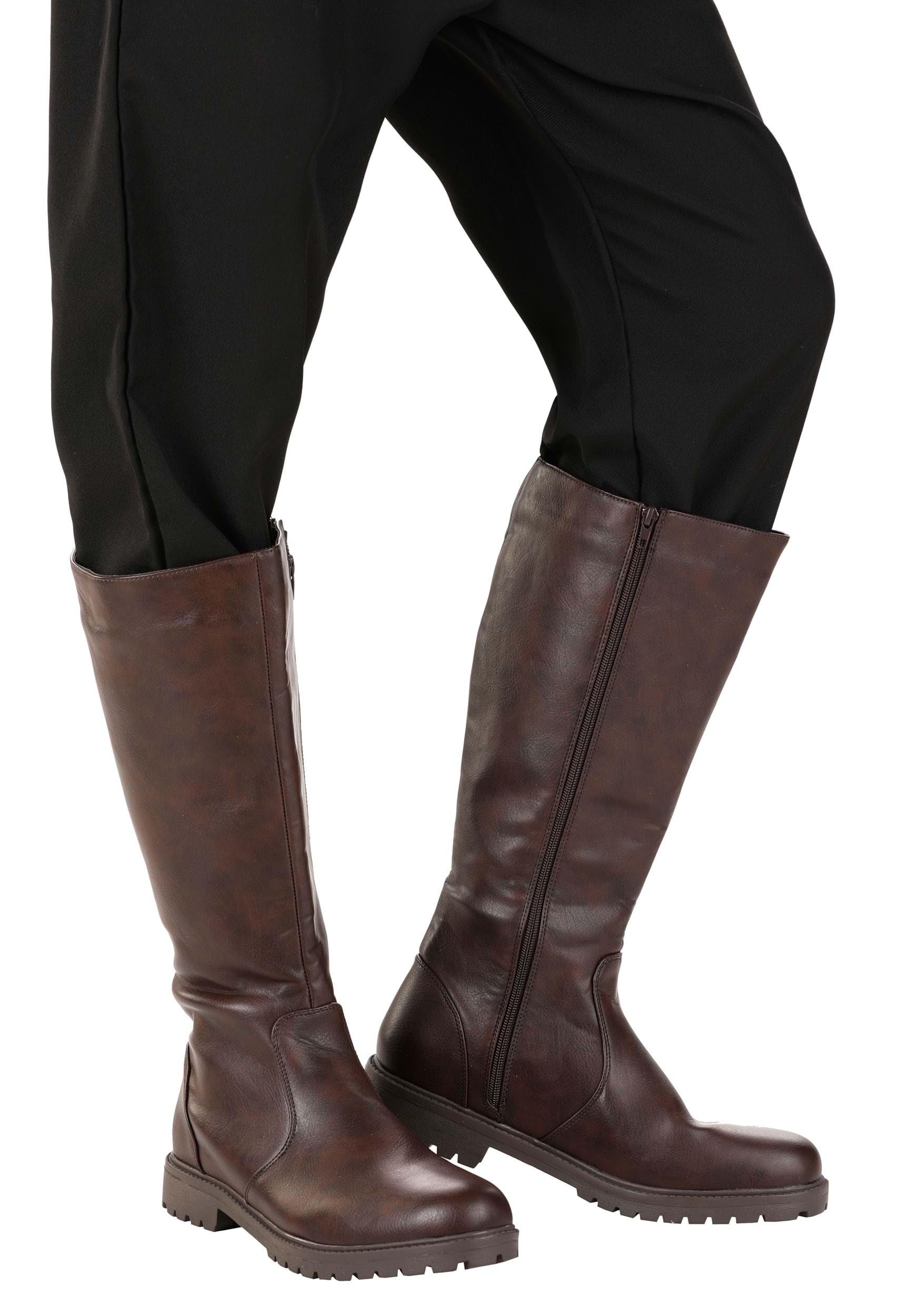 Tall Brown Faux Leather Adult Boots – Inner Zipper, Textured Sole, Size 8 For Halloween & Cosplay - View #2