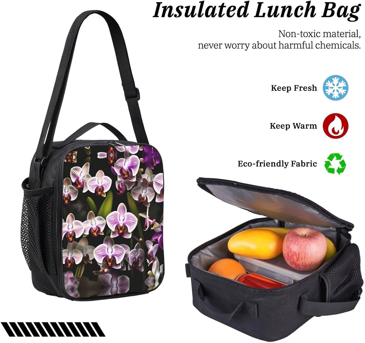 orchids print 3 Piece Backpack Bags with Lunch Box Pencil Case Set for Travel Work Camping Unisex