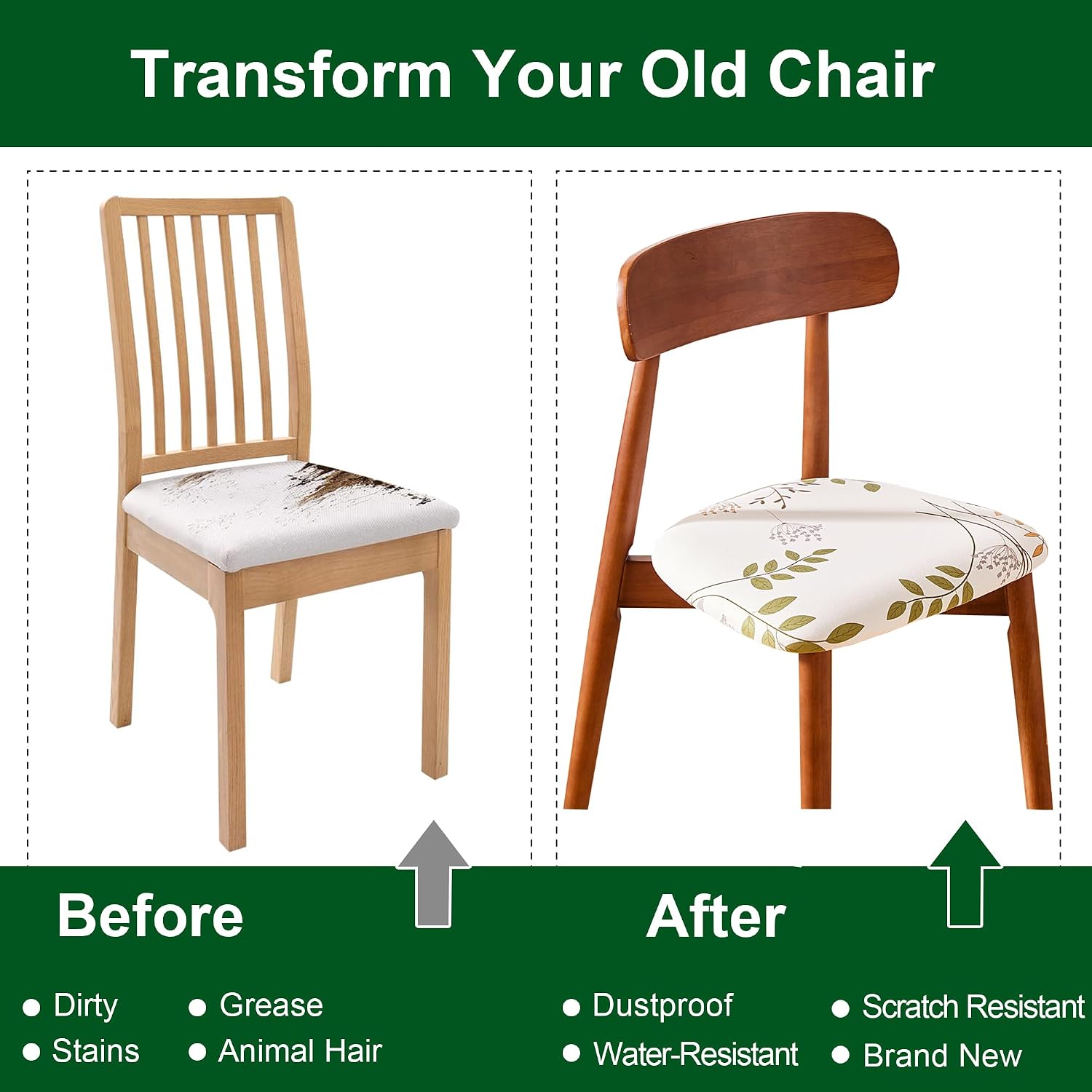 CRFATOP Waterproof Dining Chair Seat Covers Set of 4, Stretch Dining Room Cushion Covers Non-Slip Elastic Seat Cover for Dining Chairs Washable Parson Kitchen Chair Protectors,S,18
