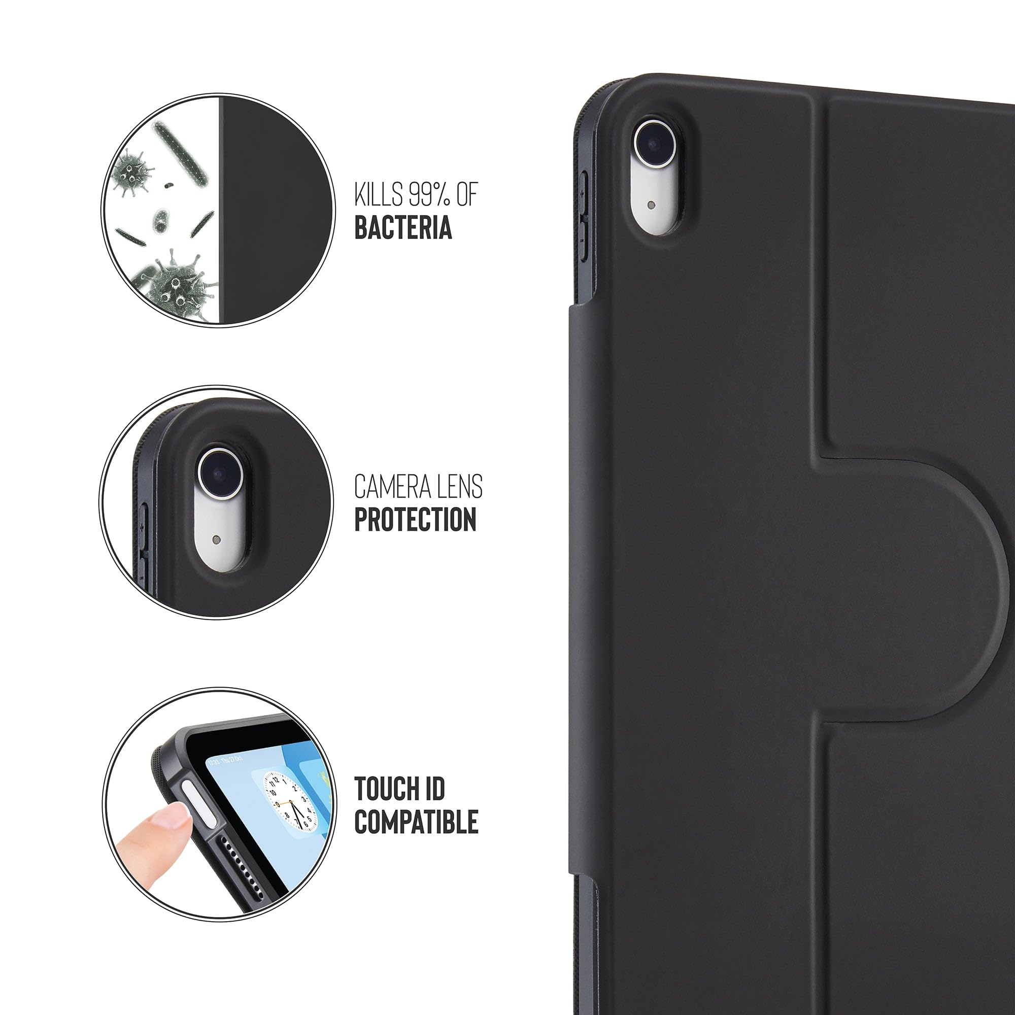 Pipetto Rotating Folio Custodia per iPad 2022 Nero, Nero, Utilità