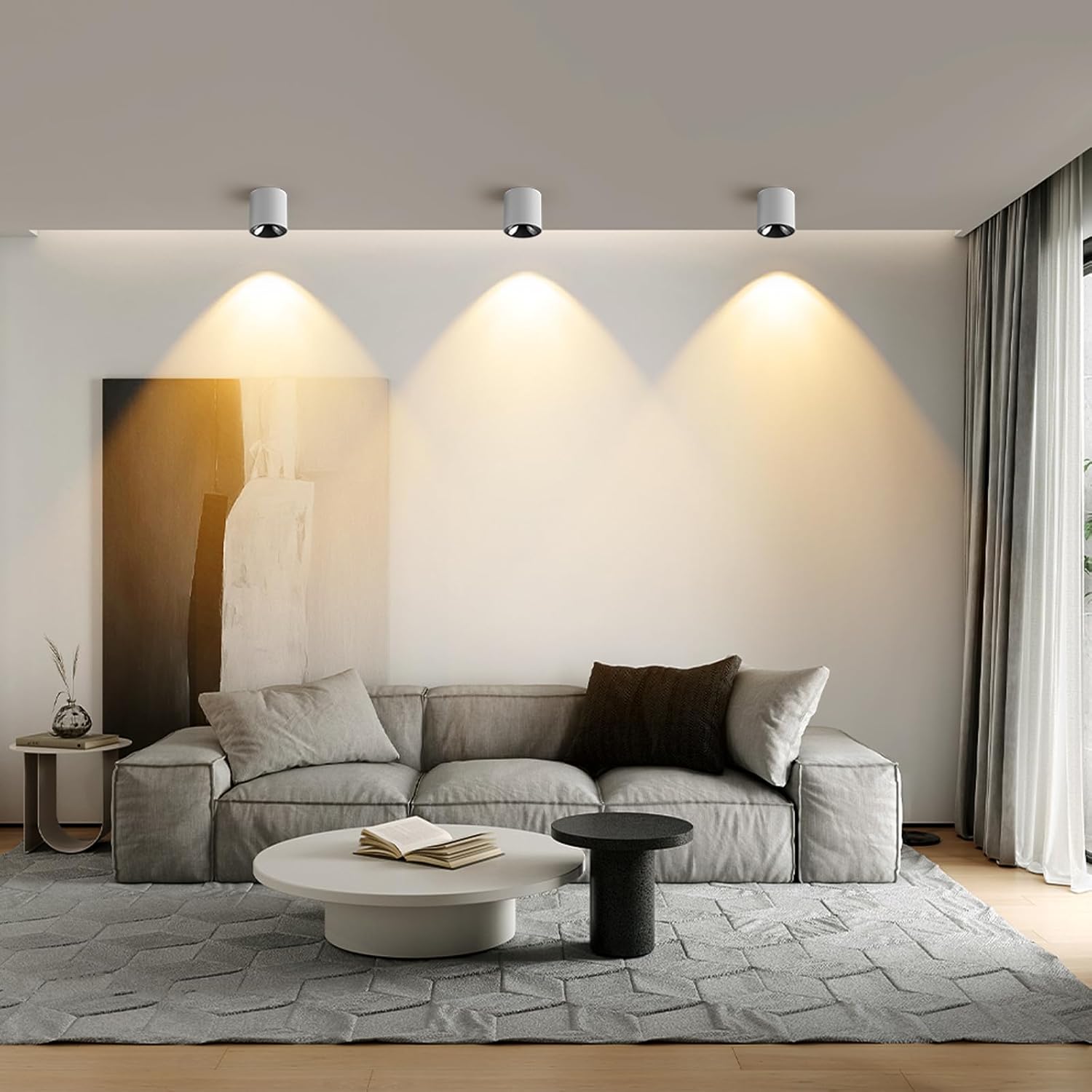 JAYMP Modern LED Ceiling Spotlight 3000K Dimmable 24W White Surface Mount Cylinder Down Light for Living Room Hallway Laundry Room