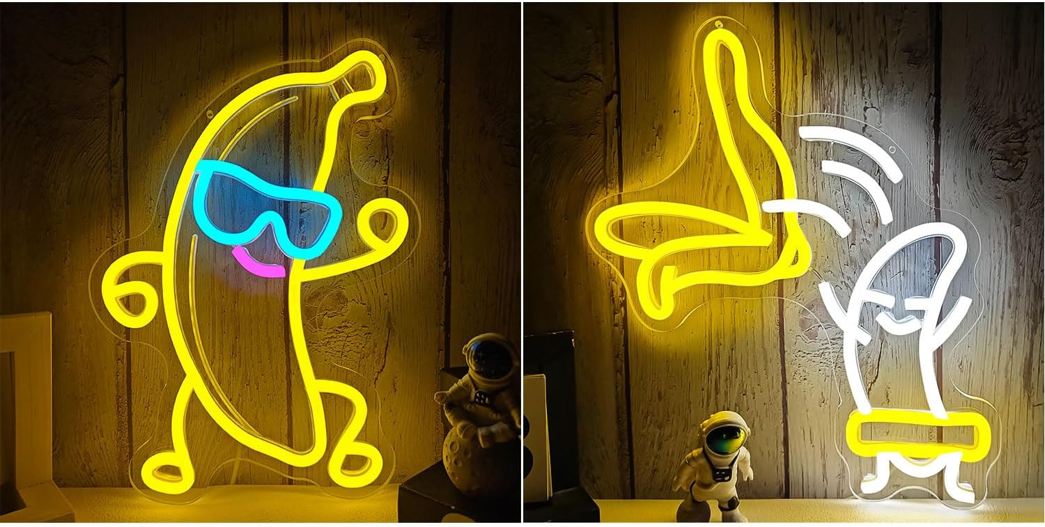 Banana Neon Sign Dancing Banana Led Sign Dimmable Funny Bannana Led Wall Art Cool Neon Lights for Bedroom Banana Theme Birthday Party Decor