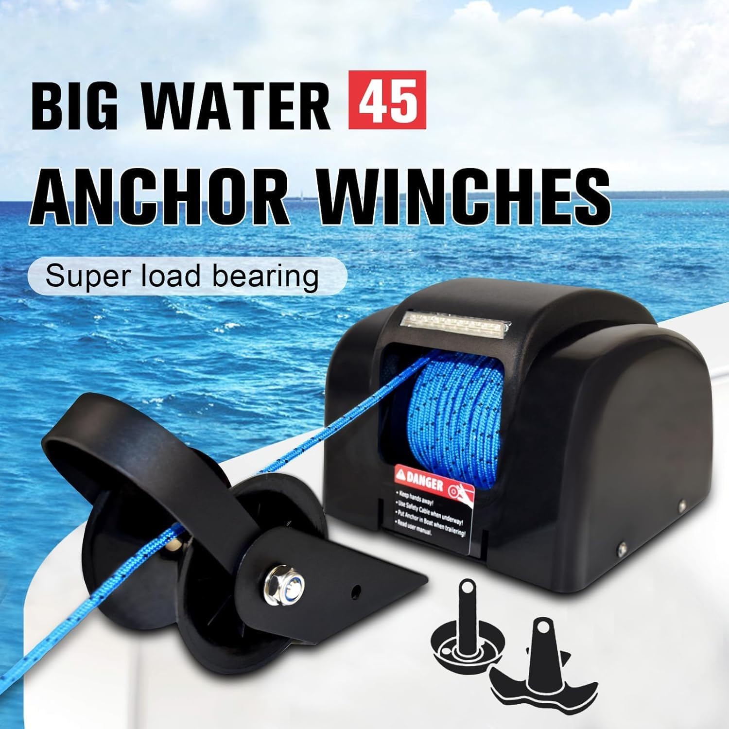 Verricello elettrico di ancoraggio per barche, verricello marino da 20,4 kg con telecomando, kit salpa ancora con corda di ancoraggio da 30,5 m per barche da pesca e pontoni