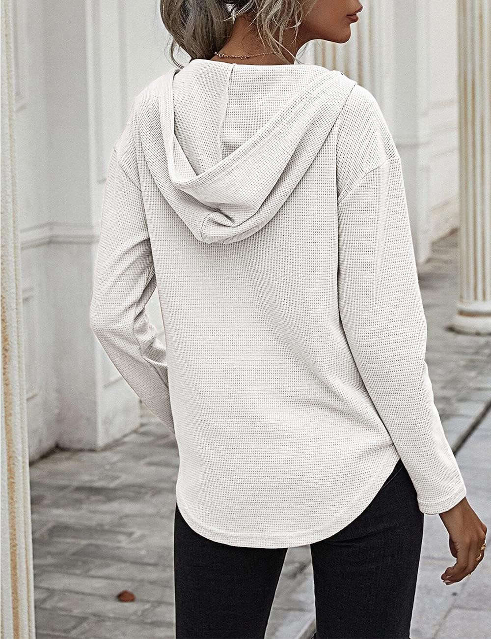 Cuptacc Felpa Donna con Cappuccio 2024 Maglione Scollo A V Autunno Maglia Manica Lunga Camicia Elegante