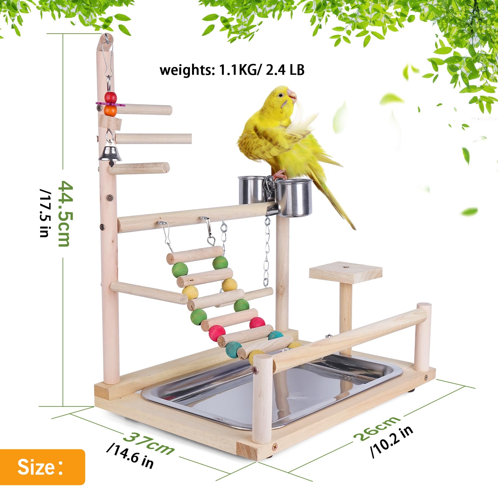 TEMU-SC Supporto in Legno per Pappagalli - Trespolo e Giochi per Cocoriti, Palestra (37 * 26 * 44CM)