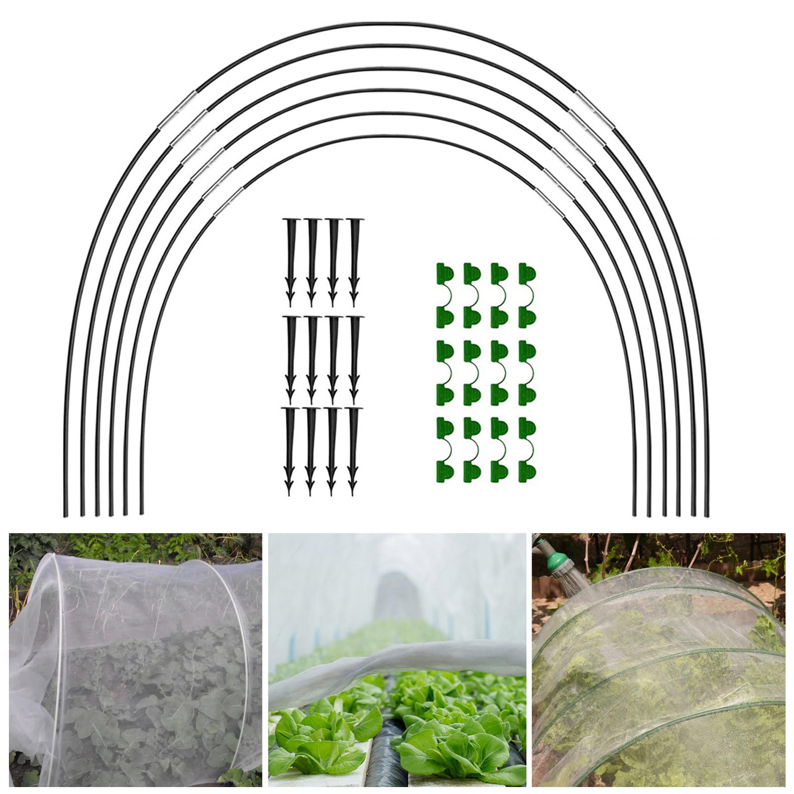 54/90Pcs Garden Hoops for Netting Raised Bed, Greenhouse Hoops Frame Tunnel with Ground Nail, Detachable Fiberglass Support Hoops, Grow Tunnel Hoops for Garden Veg Plant, Crop, Fruit (54Pcs/set)