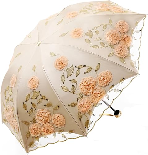 Honeystore Sombrilla de viaje de encaje plegable anti-uv paraguas bordado a prueba de viento