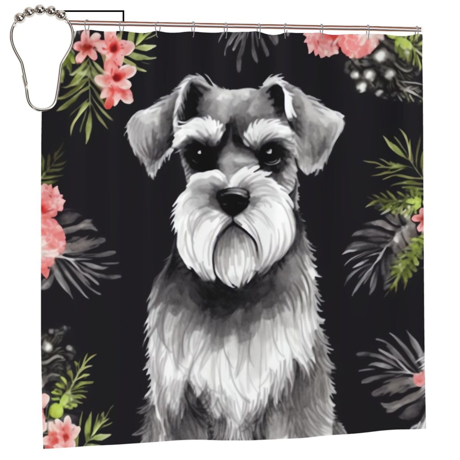 FodPand Schnauzer Shower Curtain 70"x70" Waterproof Long Bathroom Curtain Heavy Duty Thick Cloth Bath Curtain Set with Hooks, Modern Abstract Art Pattern Bathroom Shower Curtains