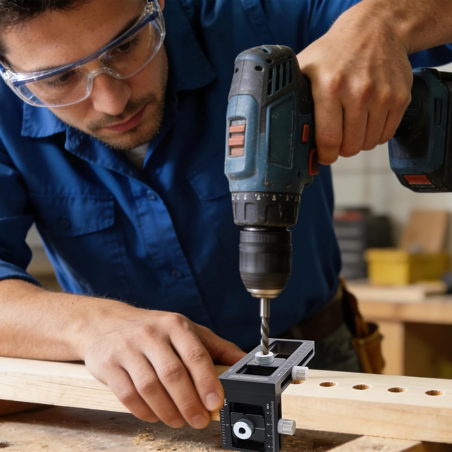 Upgraded 2-in-1 Drill Guide Positioning Clamp, Self Centering Drill Clamp, Graduated Metal Woodworking Tool with 8 Drill Bushings 3-10mm, Vertical Multi Angle Drill Jig for Straight Holes