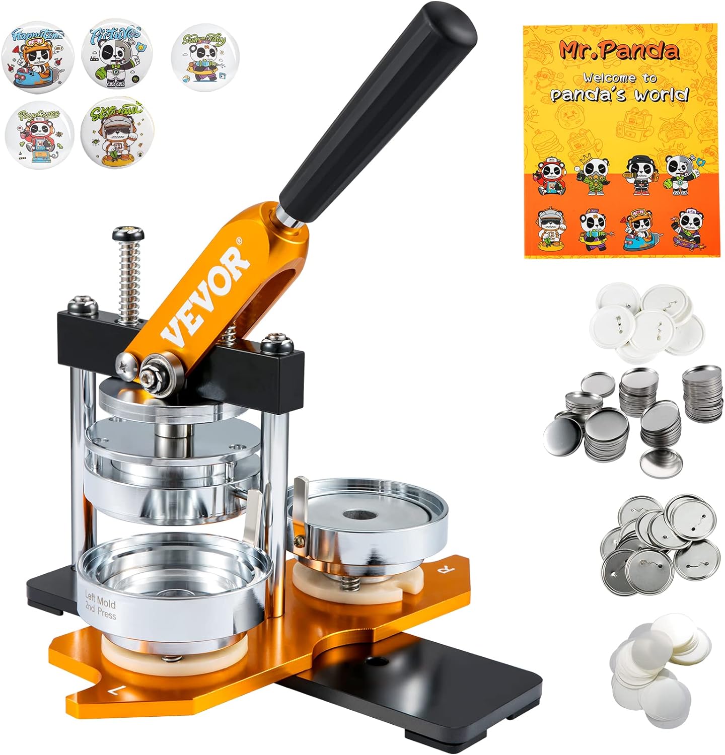 VEVOR Button Maker Machine, 75 mm(3 inch) Badge Punch Press Kit, Children DIY Gifts Pin Maker, Button Making Supplies with 100pcs Button Parts & Circle Cutter & Magic Book 3"+100