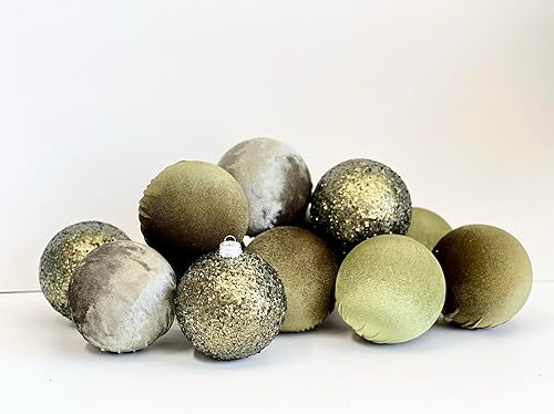 Miniatura 3 de Green Christmas Handmade Velvet Ornaments, Bulk Christmas Balls, Christmas Tree Bulbs, Christmas Decorations, Christmas Gift Idea, Set of 12