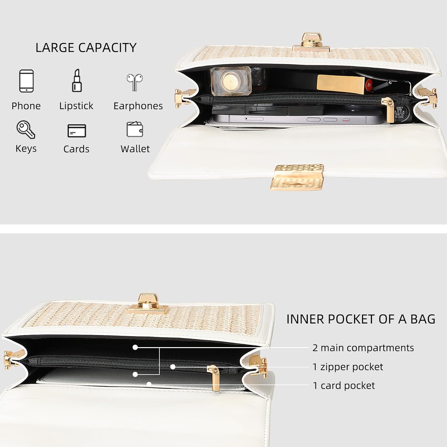 DEXMAY Straw Woven Crossbody Bags for Women-Top Handle Boho Beach Purses│Shoulder Clutch Handbags with Adjustable Wide Strap - Image 7