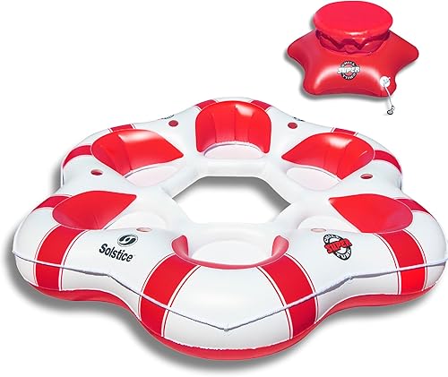 SOLSTICE Super Chill - Tubo flotante inflable para 6 personas con portavasos, enfriador, parte inferior de malla, respaldo, asas de agarre para