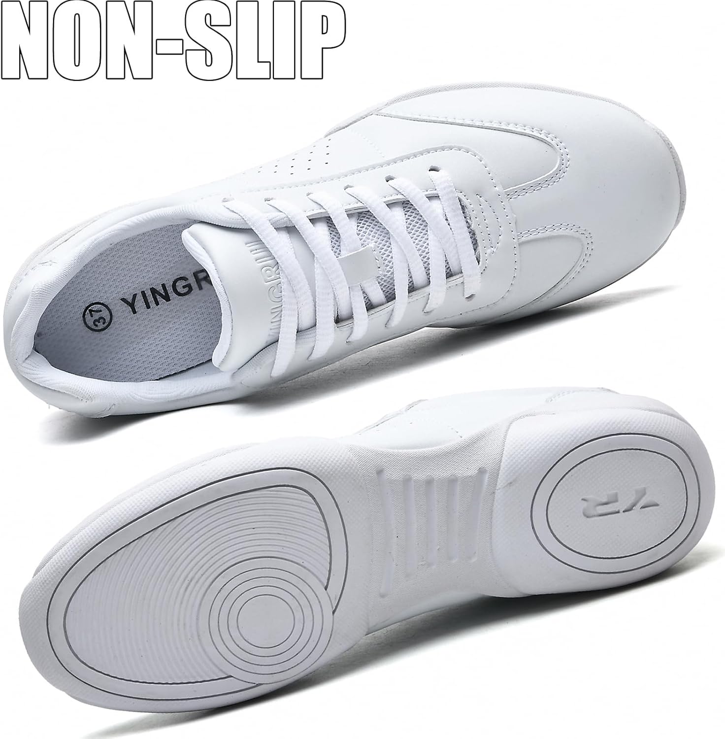 WUIWUIYU Boys Girls White Lace-up School Cheer Shoes Chearleading Dancing Sports Shoe Sneakers