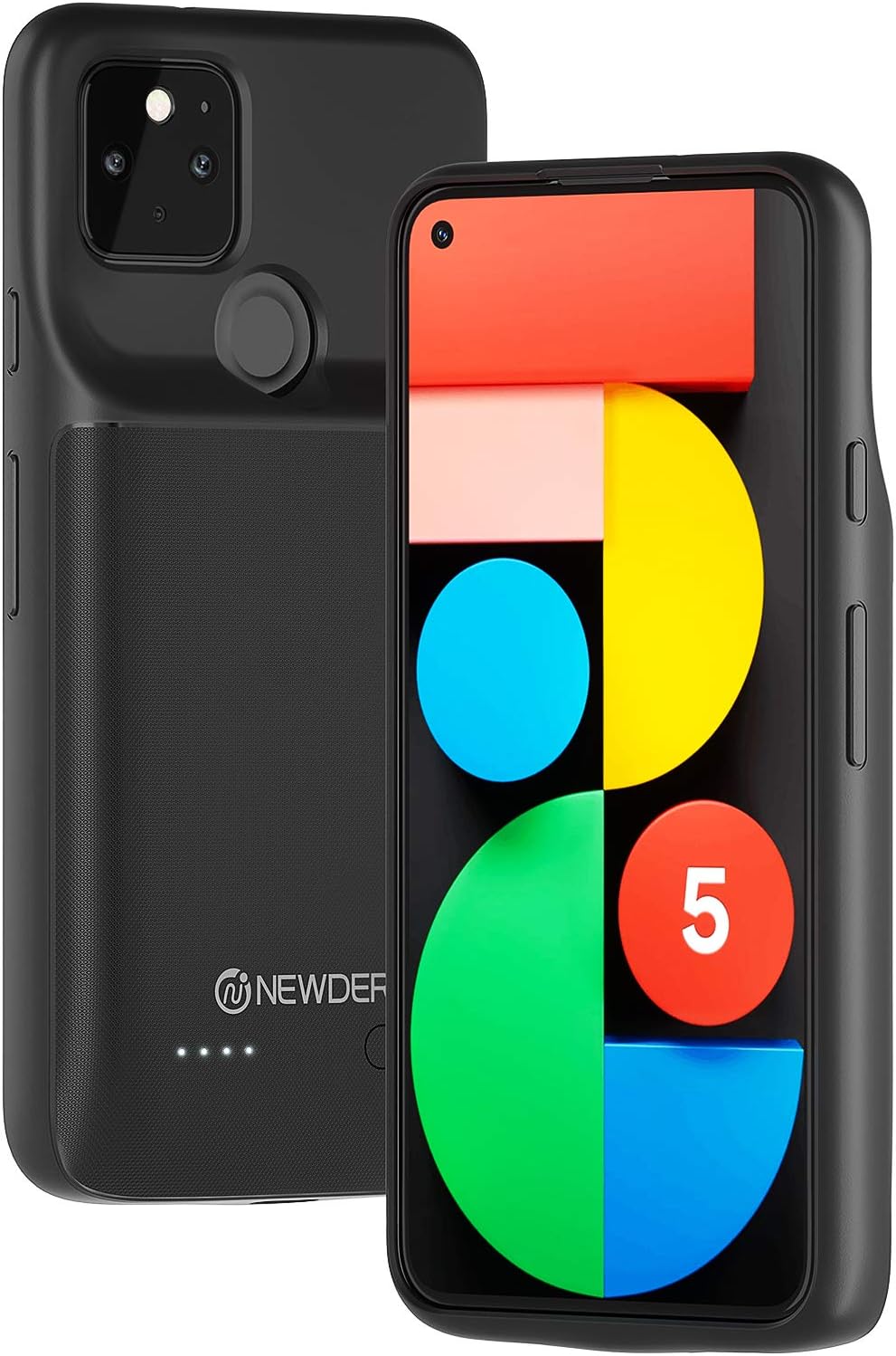 NEWDERY Battery Case for Google Pixel 5 (5G), 4700mAh Slim Portable Protective Extended Charging Case with Full Edge Protection, Rechargeable Battery Charger Case for Pixel 5 Black