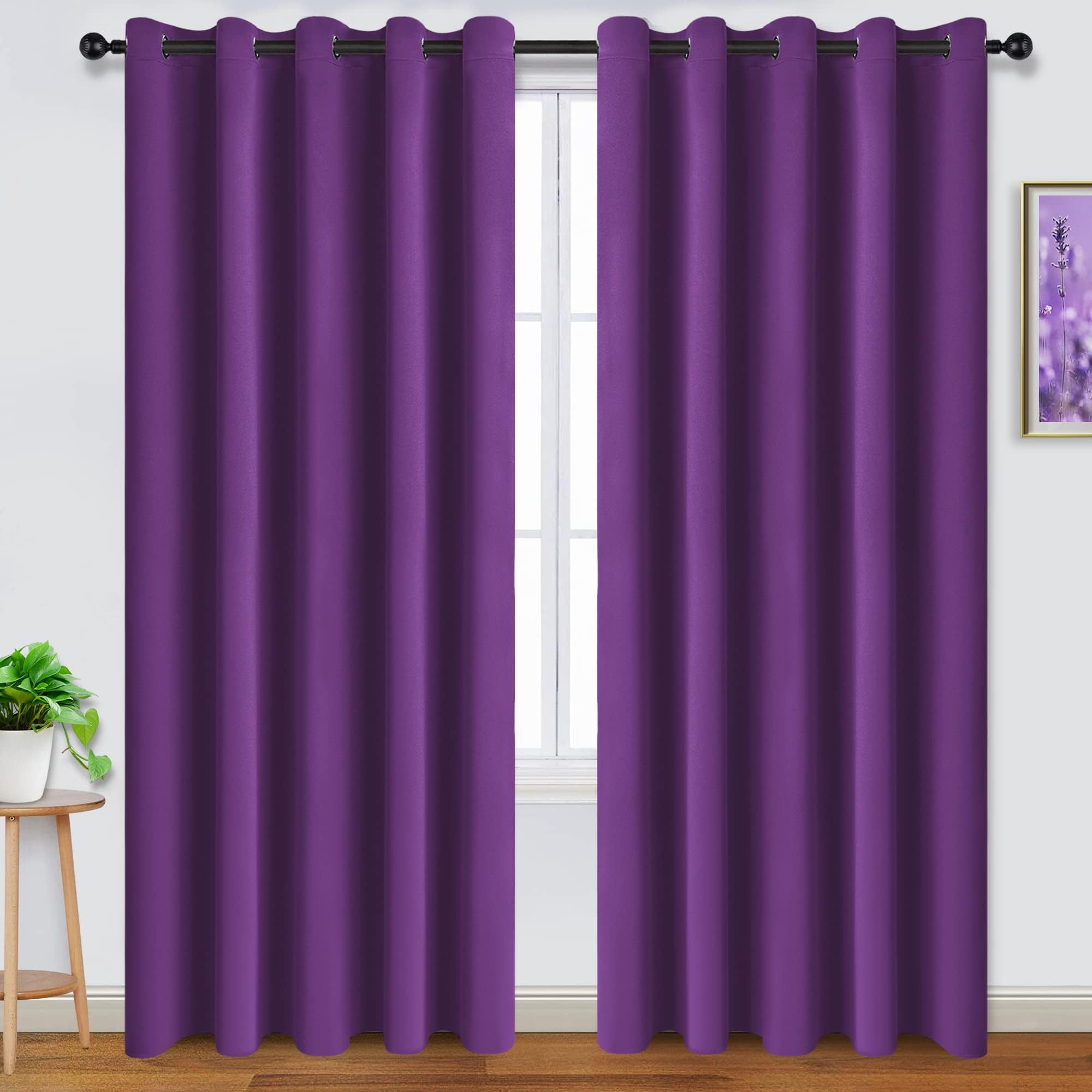 Kinryb Royal Purple 70W x 84L Blackout Curtains Panels - Room Darkening Thermal Insulated Room Divier Drapes Christmas Decoration for Living Room and Bedroom (1 Pair, 70W x 84L Inch, Royal Purple)