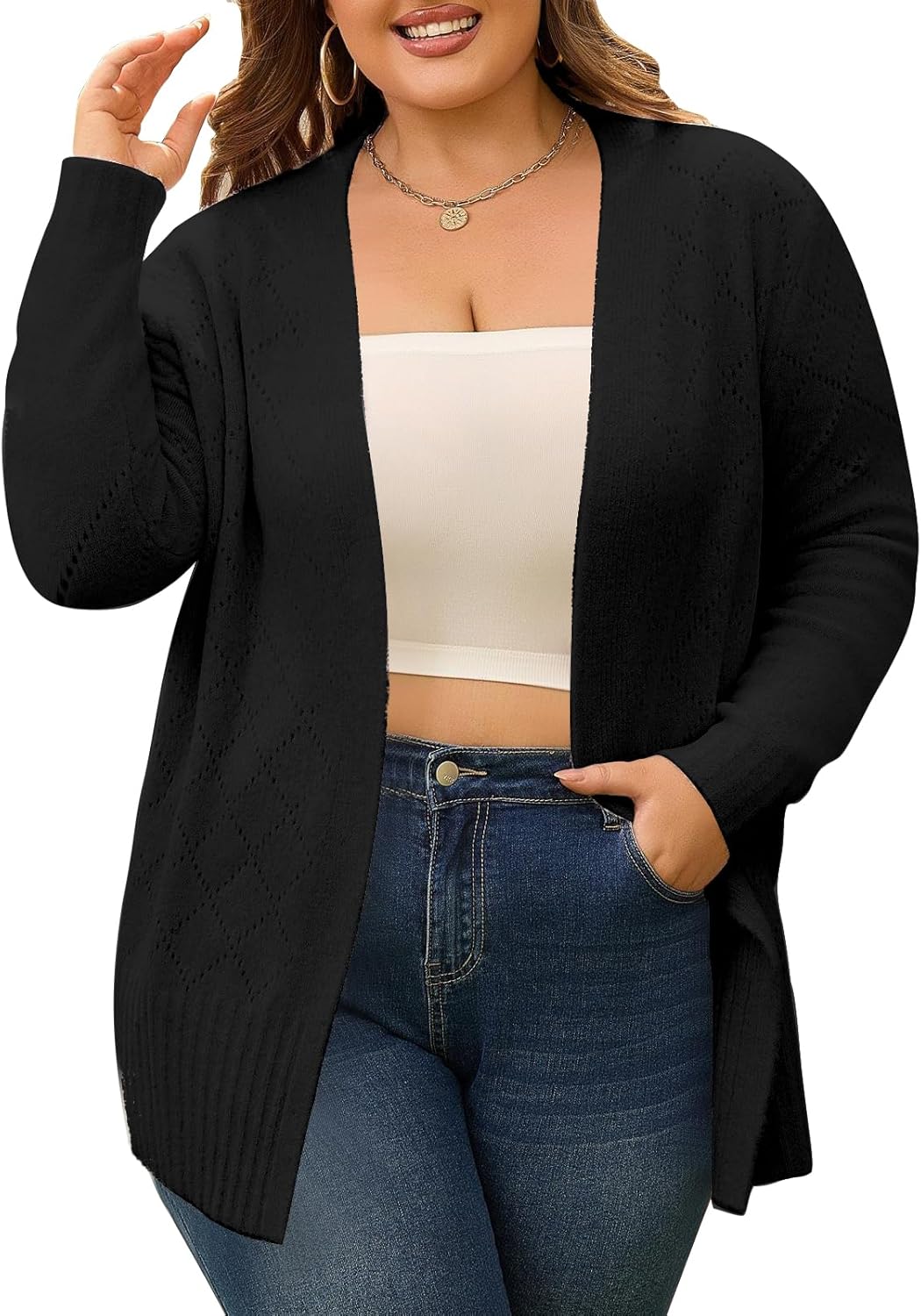 Womens Plus Size Cardigan Sweaters 2025 Fall Long Sleeve Knit Open Front Outerwear Sweater Coat - Image 2