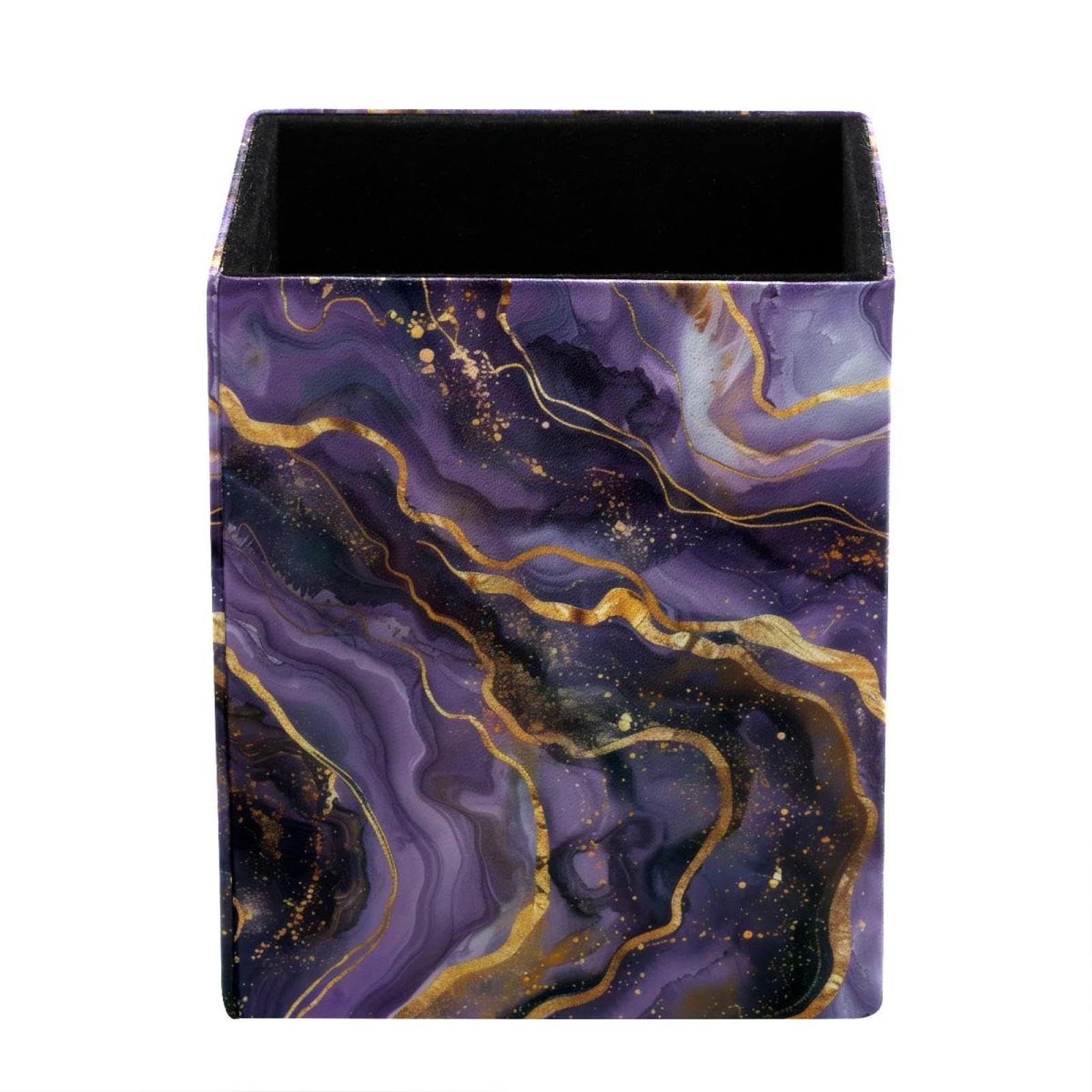 FWJZDSP Pen Pencil Holder for Desk, Purple Marble with Gold Veins Desk Pen Organizer Desktop Supplies and Accessories, Pen Cup Pencil Caddy for Office Home Art Supply