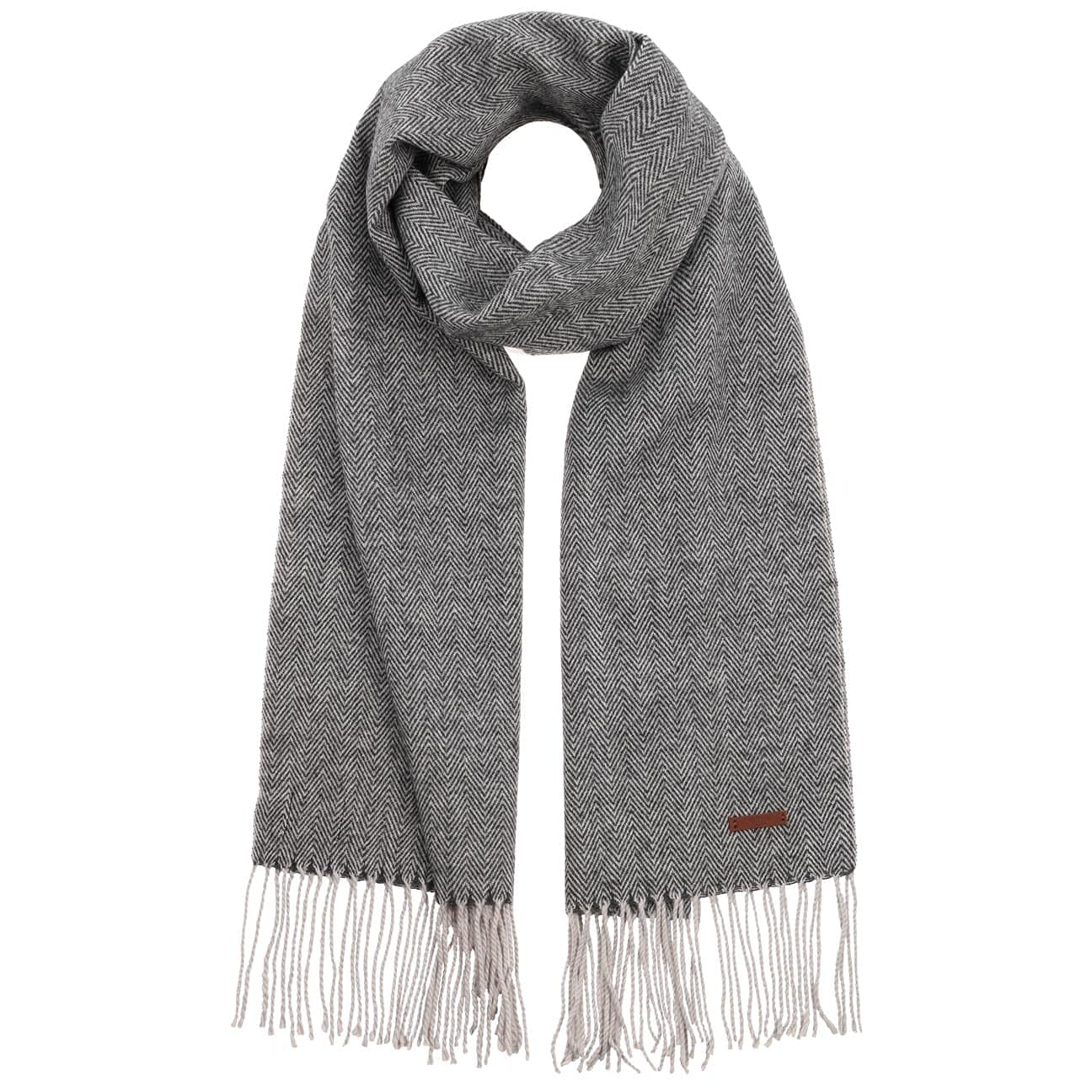Barts Soho Herringbone Business Scarf fine knit fringed (One Size - grey)