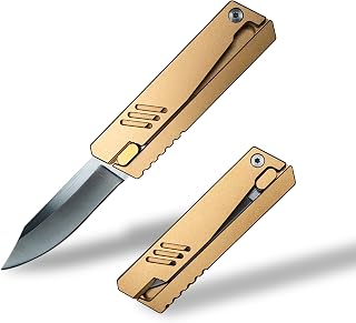 Utility , Folding Knife - 2.9" Steel Blade, Outdoor, Hunting, Fishing, Camping Sharp Knife (Gold)