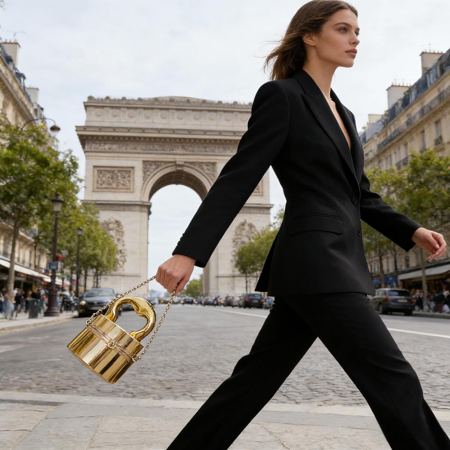 Women Acrylic Evening Bucket Bag Shiny Bucket Cylindrical Thick Handle Clutch Unique Niche Prom Crossbody Handbag - Image 2