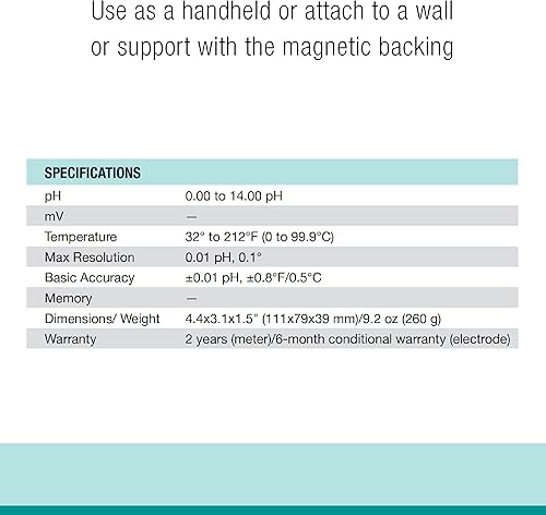 Miniatura 6 de Extech PH220-C - Medidor de pH de palma impermeable con electrodo cableado, color negro