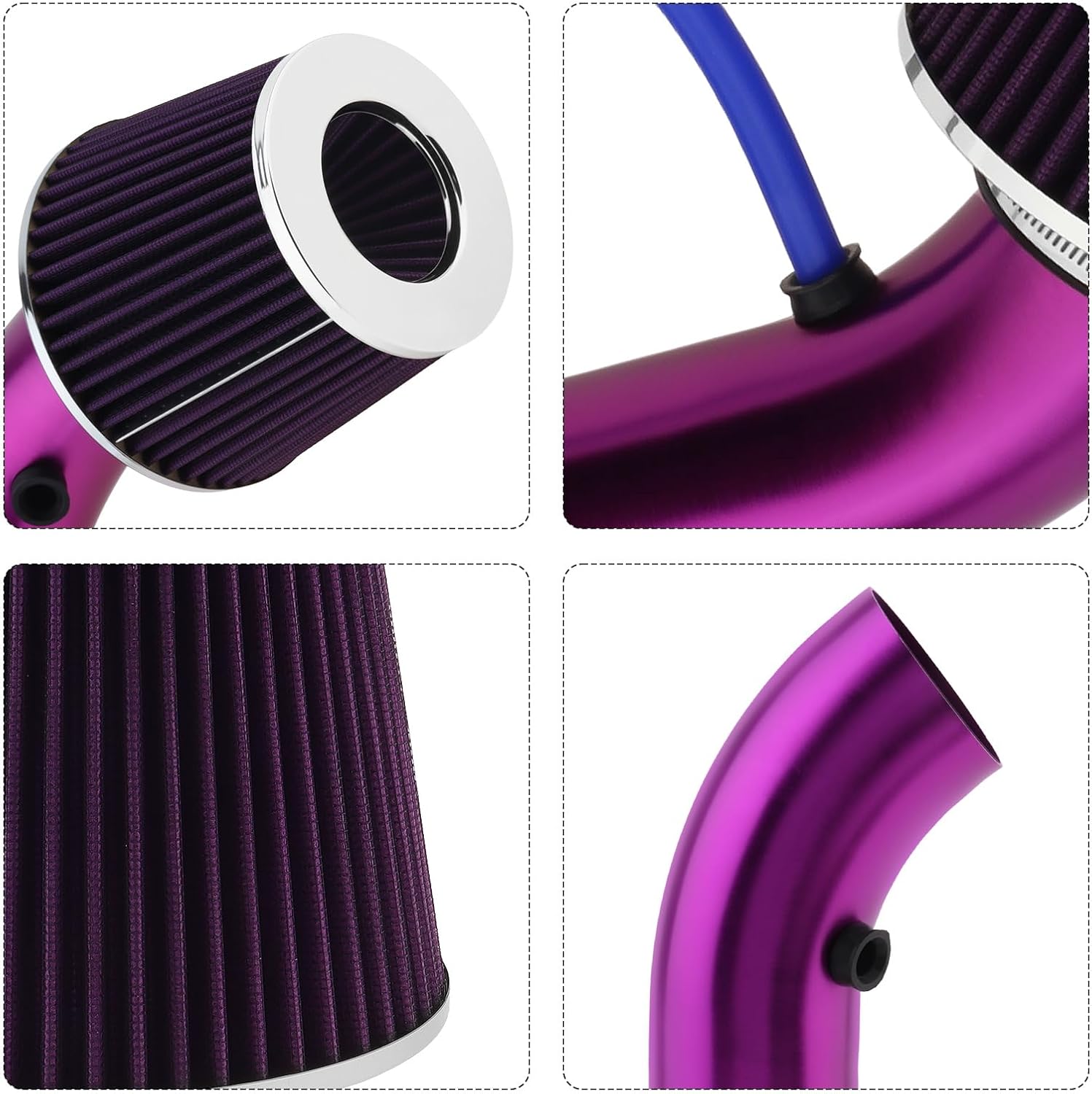Cold Air Intake Pipe, 3" 76mm Cold Air Intake Kit Aluminum Automotive Cold Air Intake Pipe Filter Induction Flow Hose Pipe Kit