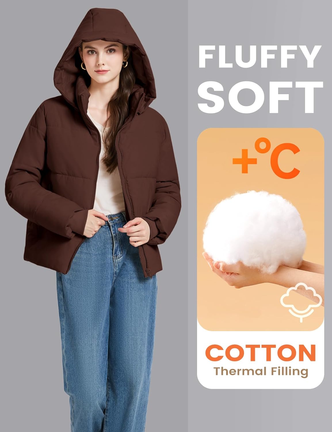 Yimoon Womens Cropped Puffer Jacket Winter Warm Quilted Jacket Short Puffer Coat with Removable Hood - Image 3