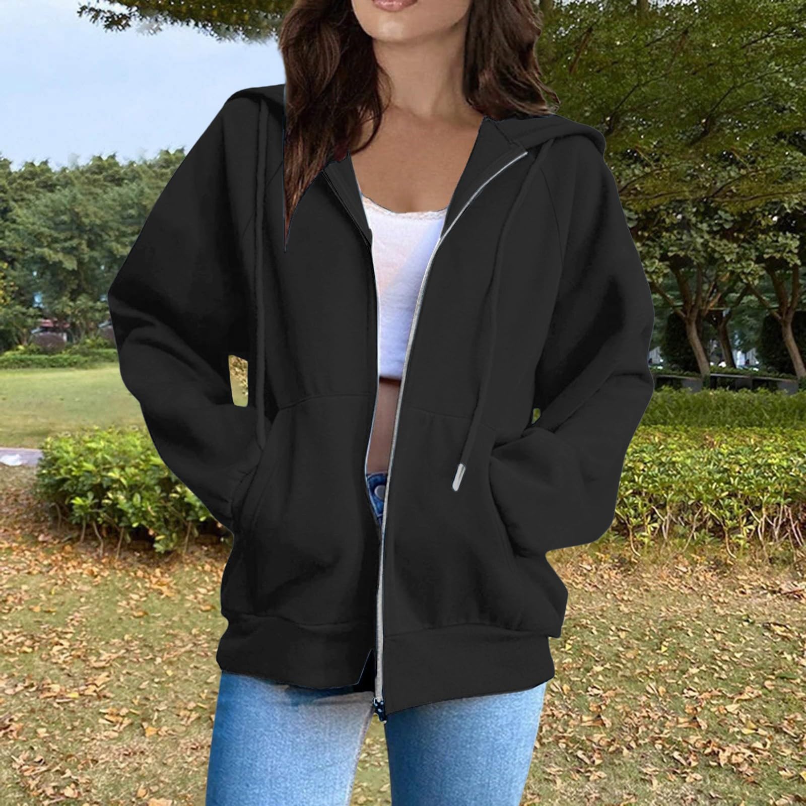 Generisch Veste à capuche pour femme - En coton - Sweat à capuche Y2K - Veste de survêtement rétro - Haut de campus - Streetwear - Robe décontractée - Veste de pilote