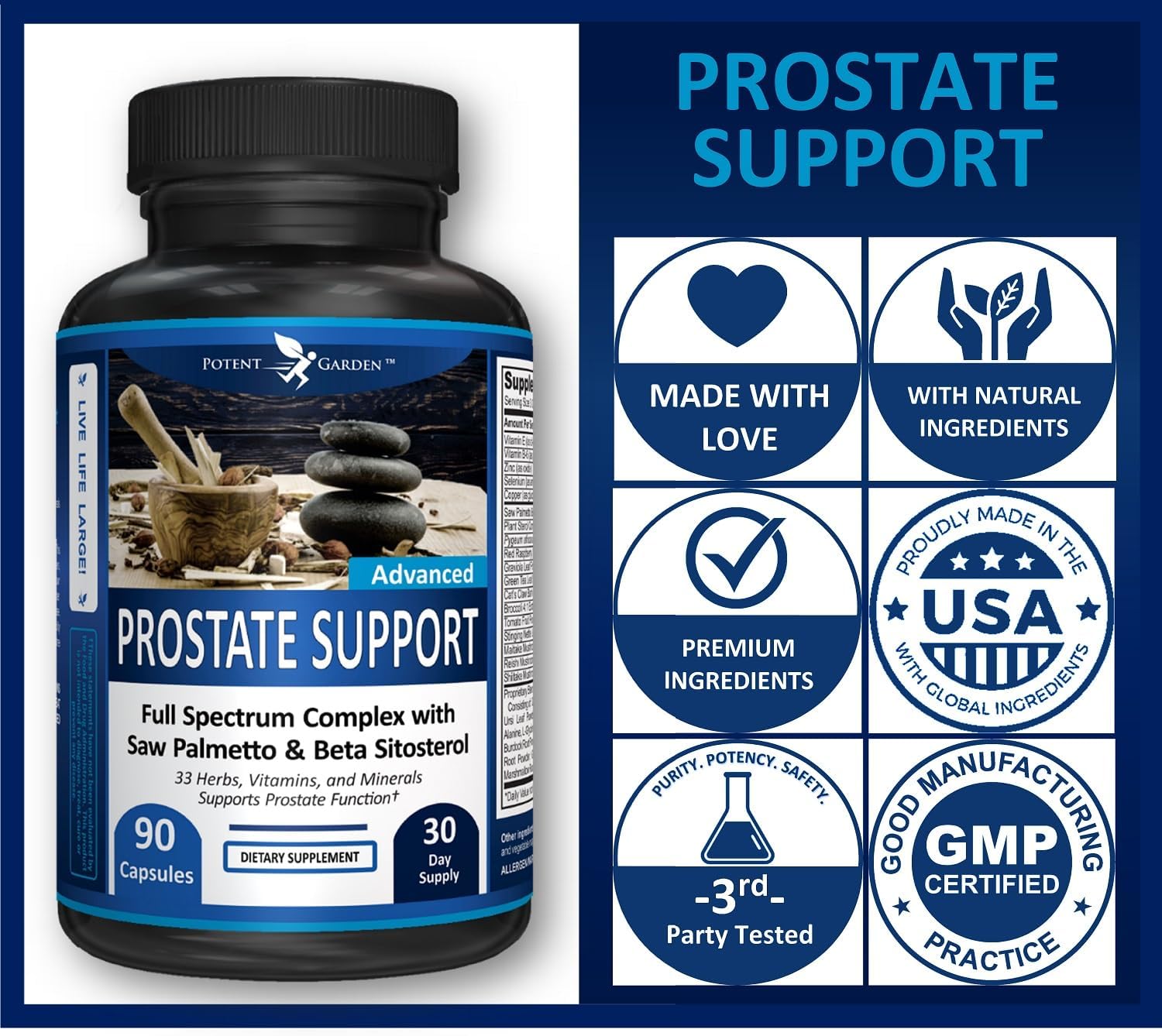 Potent Garden Prostate Support 33 Herbs Including Beta Sitosterol, Pygeum and Saw Palmetto for Men Prostate Health Supplements for Men, 90 Caps - Image 9
