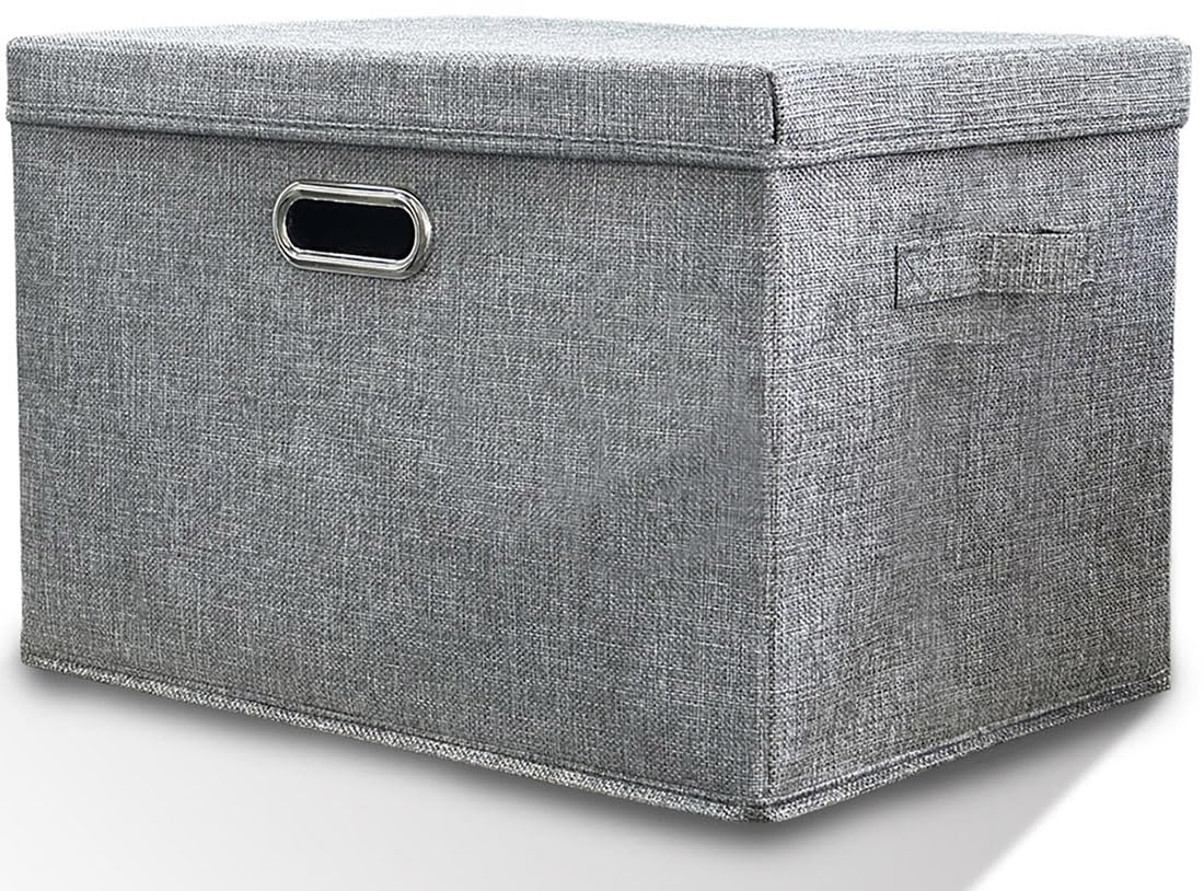 Storage Boxes with Lids Fabric, 38 L Collapsible Grey Large Stackable Cube Storage Box