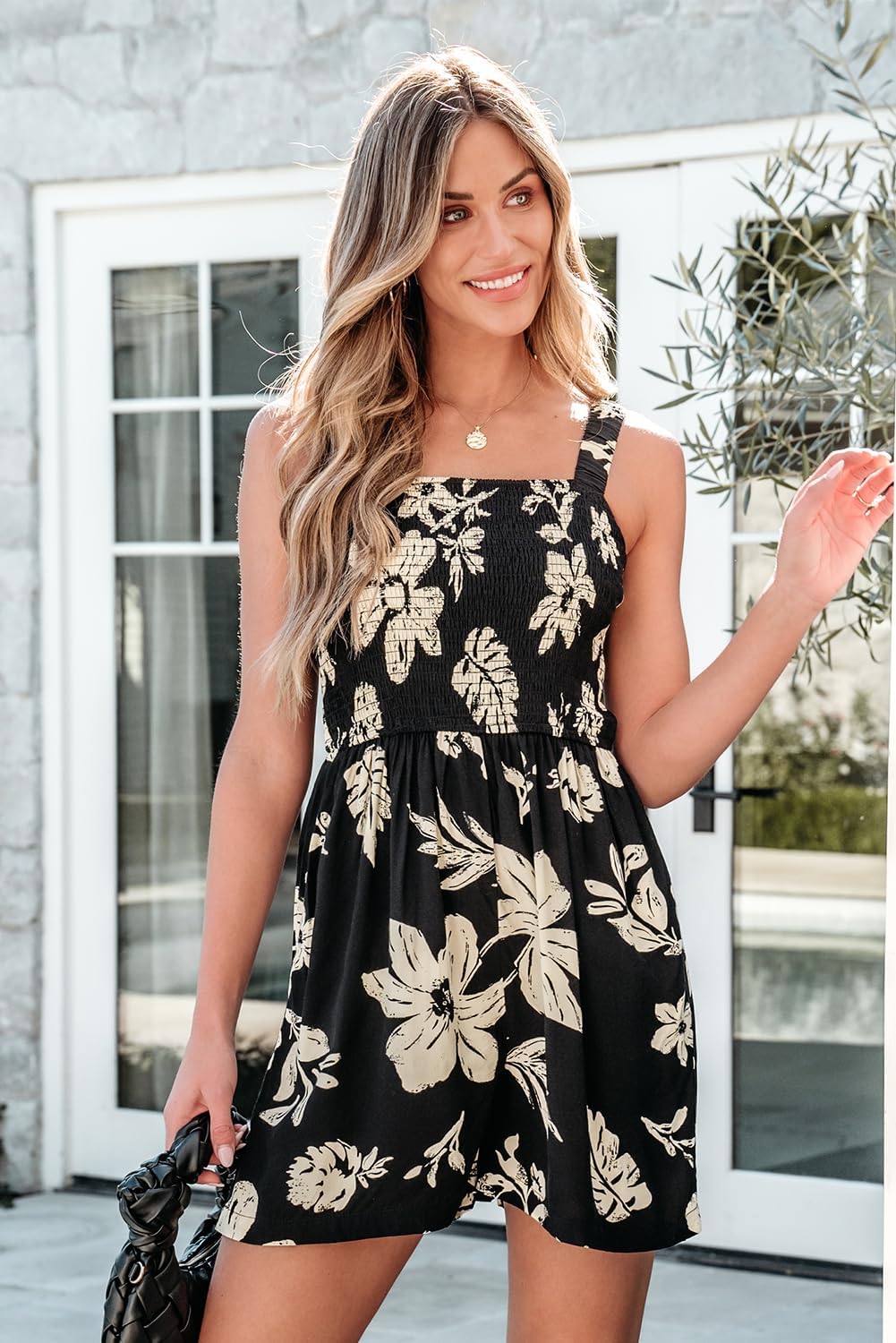 Dokotoo Women's Summer Casual Smocked Rompers Square Neck Sleeveless Loose Shorts Jumpsuits 2026 Beach Vacation Outfits - Image 3