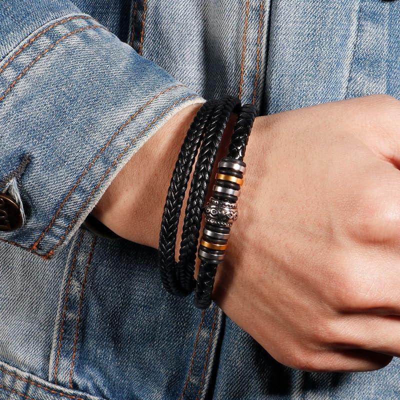 To My Son Bracelet From Mom and Dad, Braided Leather Bracelet Sons Gifts, Mother and Son Bracelet, Birthday Graduation Valentine Christmas Gifts For Sons With Message Card