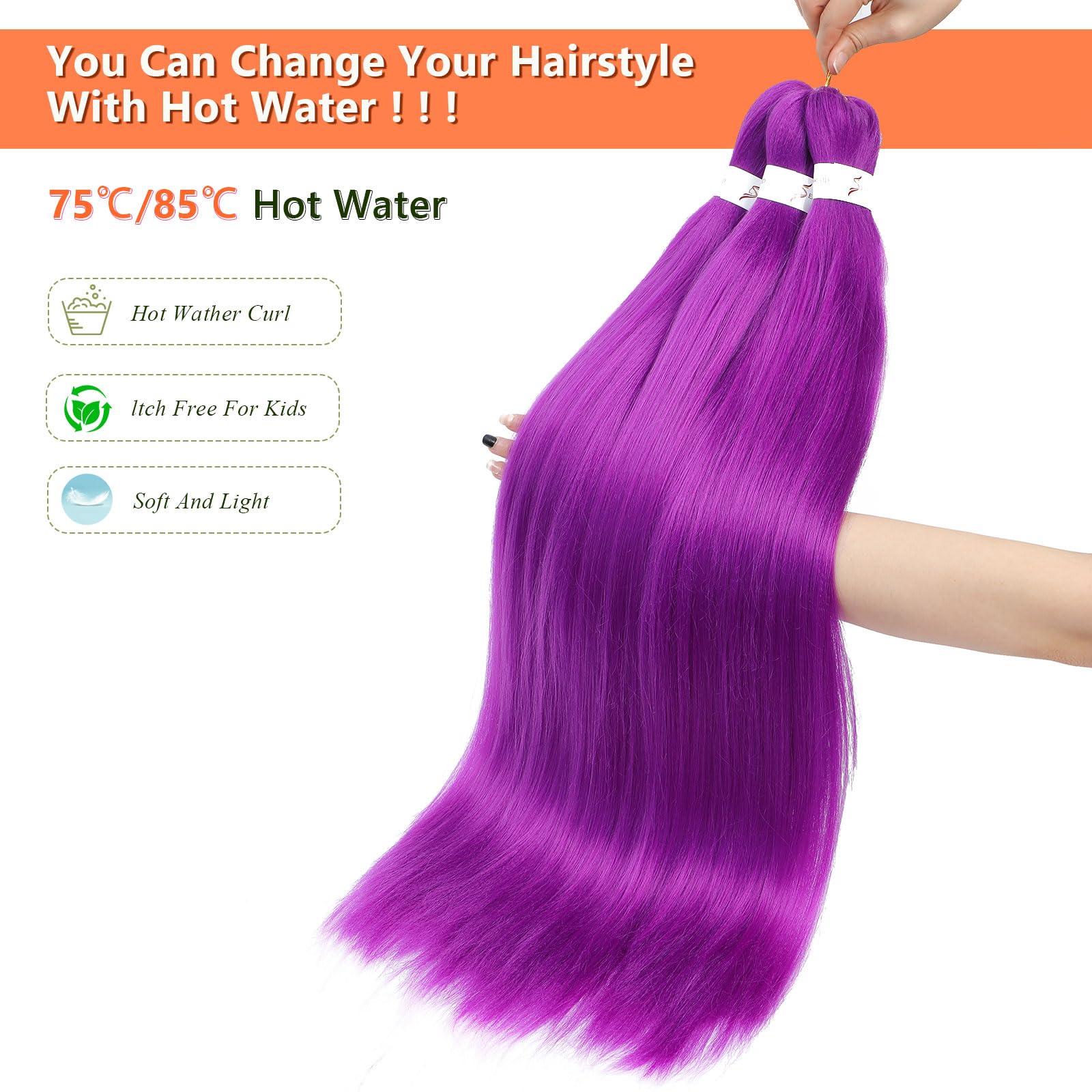 NWT Yaki Long Purple Hair Extensions Synthetic Crochet Hair 48 Inch 2 Packs Amazon.com : SAISIFEN Dark Purple Braiding Hair Pre  main image 3