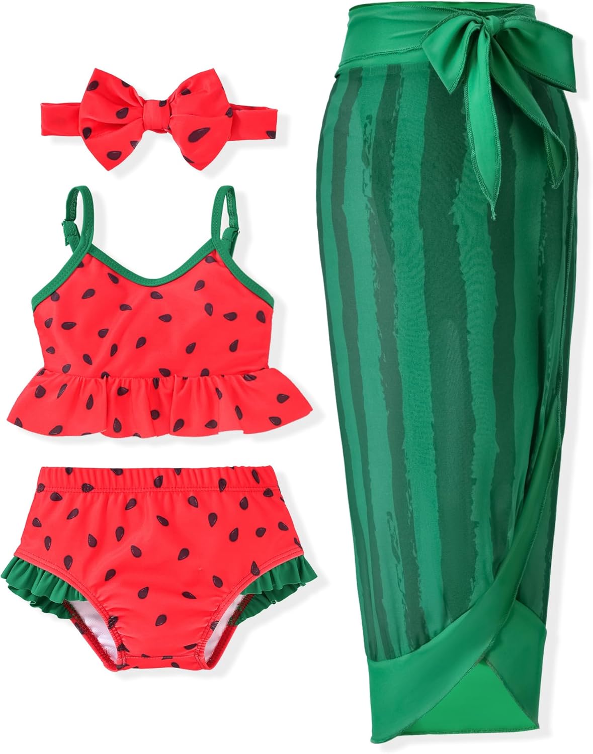 Infant Toddler Baby Girl Two Piece Swimsuit with Cover Up Skirt Ruffle Bathing Suit Bikini Headband Set