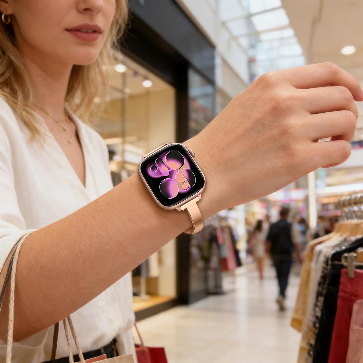 Dhwazz Band for Apple Watch Series 11 10 42mm Women, Slim Stainless Steel Watchband Jewelry Strap for iWatch SE 3 2 1 Series 9 8 7 6 5 4 3 2 1 41mm 40mm 38mm - Image 2