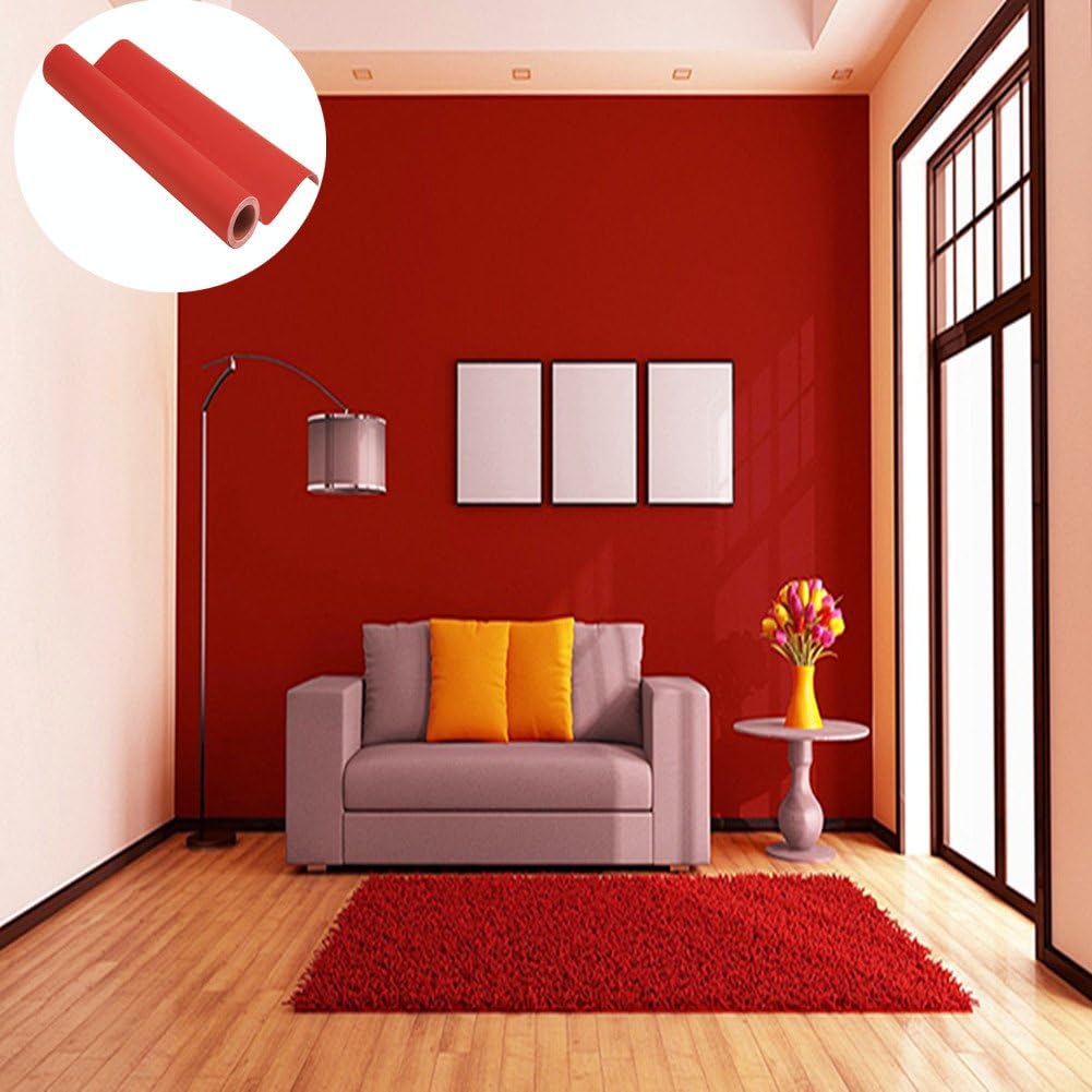 Waterproof Self-Adhesive Wallpaper, Stick and Peel Wallpaper Black Effect Wall Decoration for Furniture Bedroom Living Room Office - (45cmx10M)(Red)