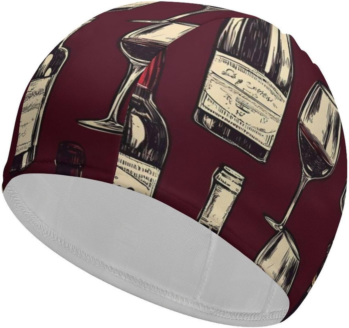 Red Wine Glass and Bottles Womens Swim Cap for Men Adult Swimming Hat Curly Short Medium Long Hair