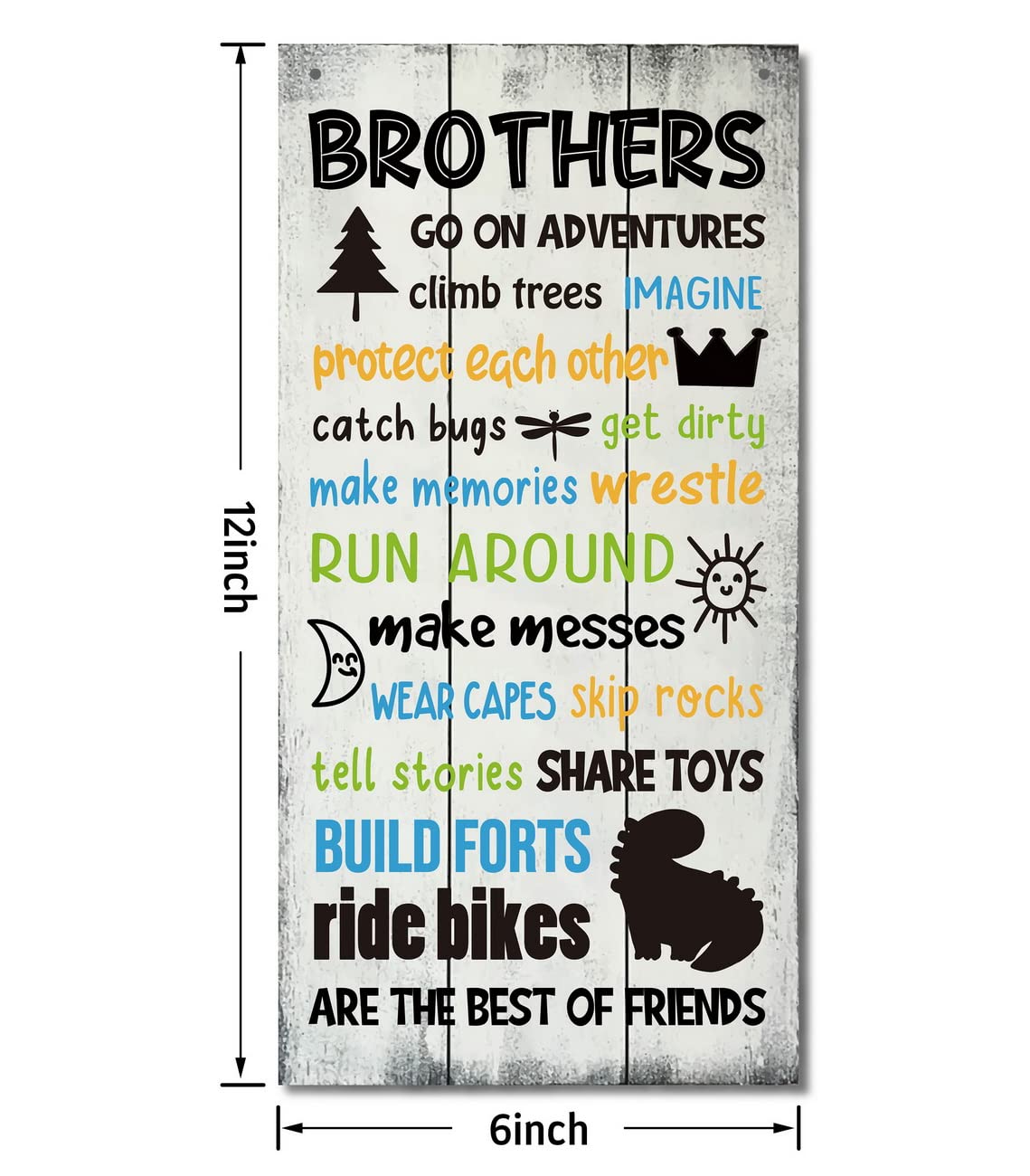 Insegna In Legno Brothers Rules - Scritta 'Go On Adventures' Per Cameretta Bambini, Decorazione Parete In MDF, 30x15 Cm