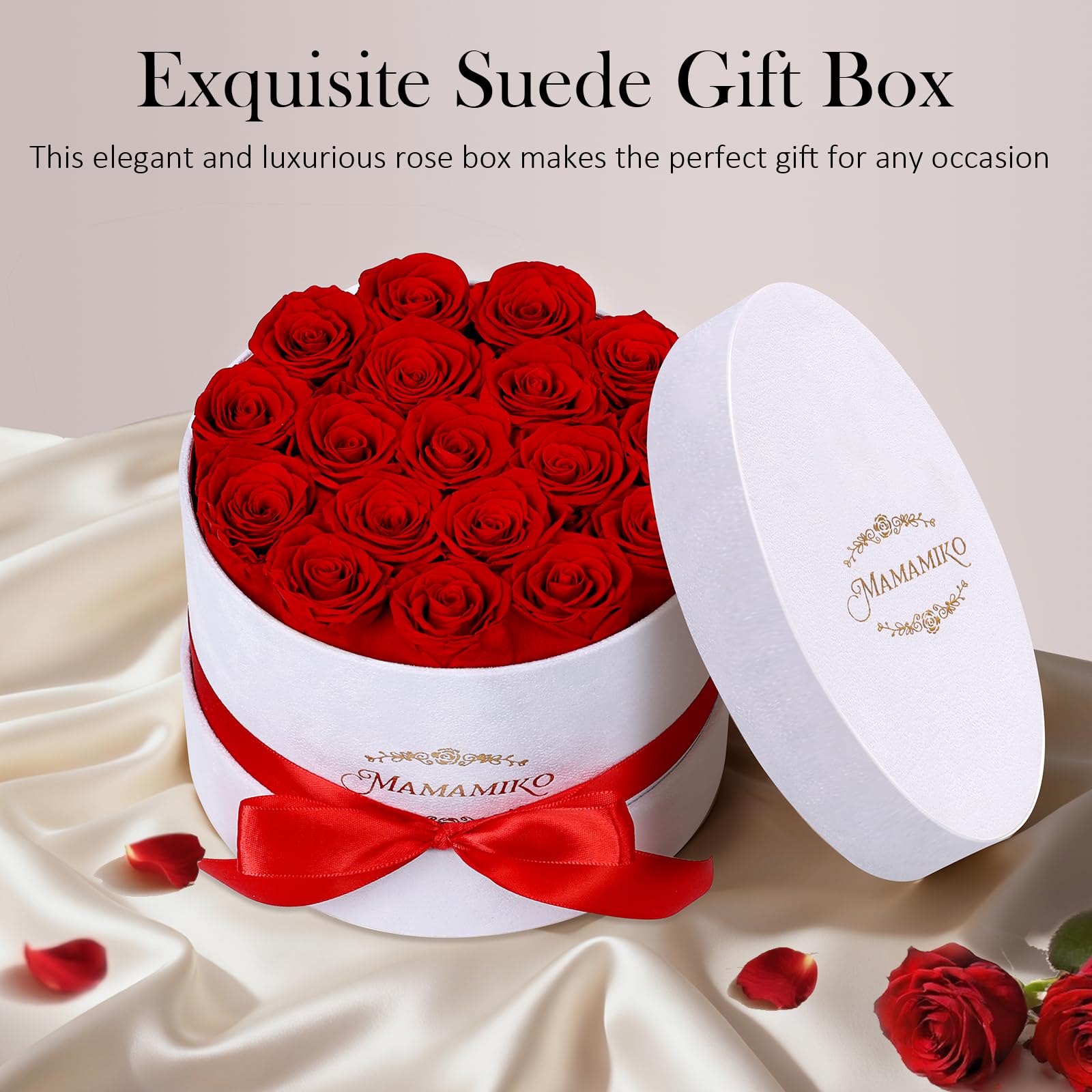 18 Rose Rosse Stabilizzate in Scatola in Suede, Rosa Eterna Regalo per Donna, Mamma, Moglie, Fidanzata, per San Valentino, Compleanno, Anniversario, Festa della Mamma