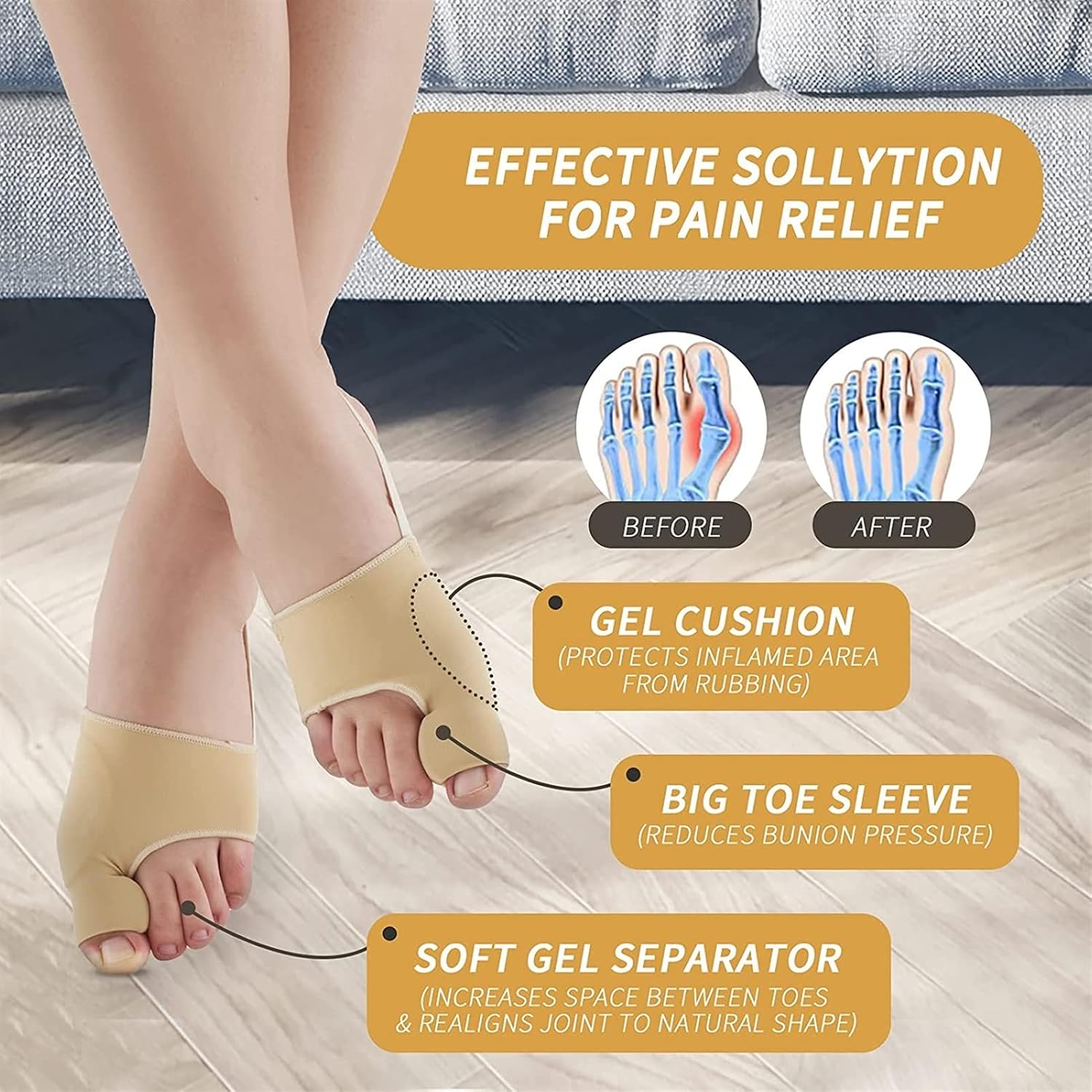 Bunion Corrector, Orthopedic Bunion Splint, Big Toe Separator Pain Relief, Non-Surgical Hallux Valgus Correction, Big Toe Straightener Pain Relief for Women & Men, Yoga Toes Pads Day Night Support