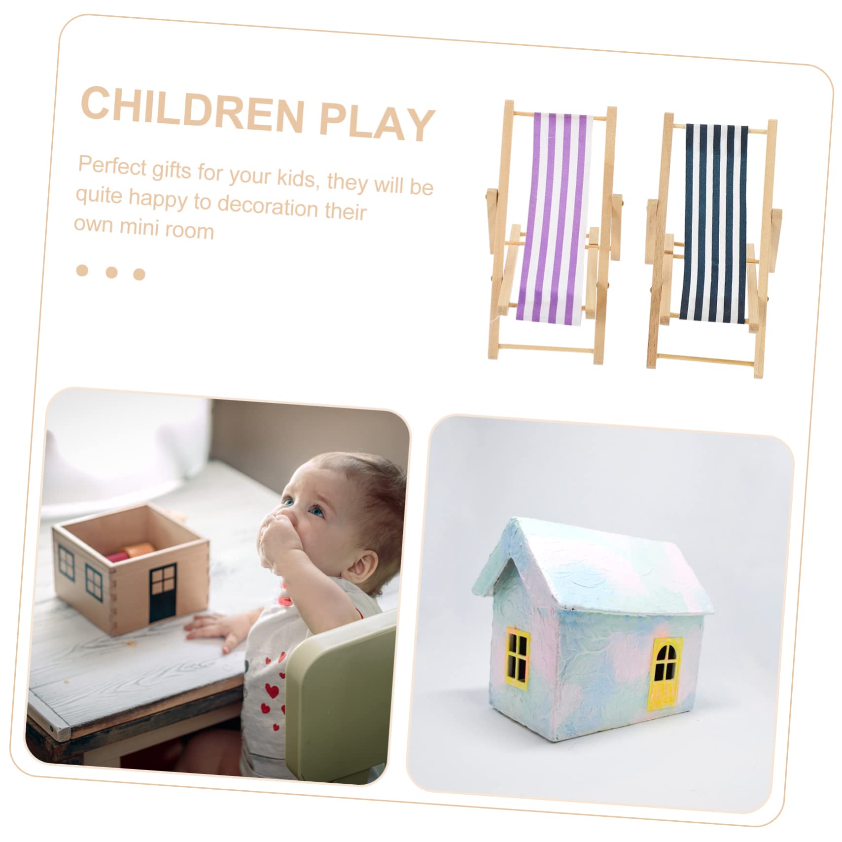 NAMOARLY Dollhouse Miniature Furniture 2pcs Wooden Beach Lounger Model Miniature Deck Chairs for