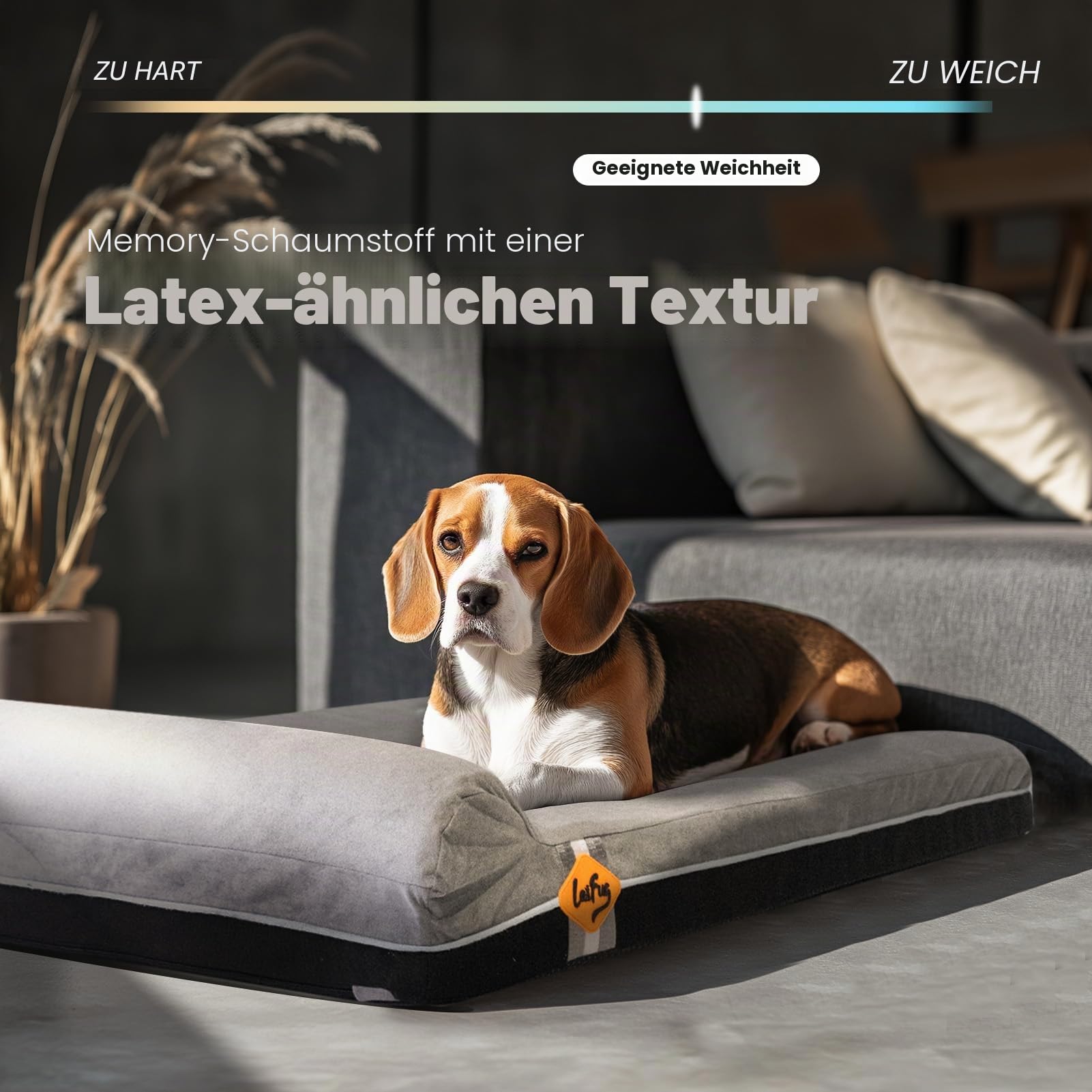 Laifug Orthopädisches Hundebett aus Memory-Schaum, mit Kissen und strapazierfähigem, wasserdichtem Innenfutter, abnehmbarem, waschbarem Bezug, intelligentes Design，Schiefergrau（101x63x15cm）