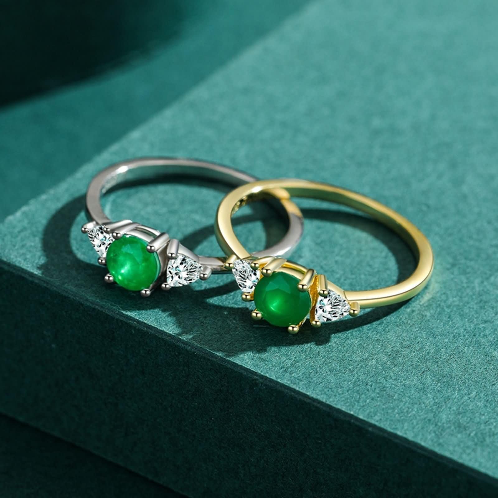 Daesar Anillos para Matrimonio Mujer con 5x5mm Redondo con Esmeralda Creada y Moissanita, Oro Blanco 9K/14K/18K, Anillo de Promesa Plata