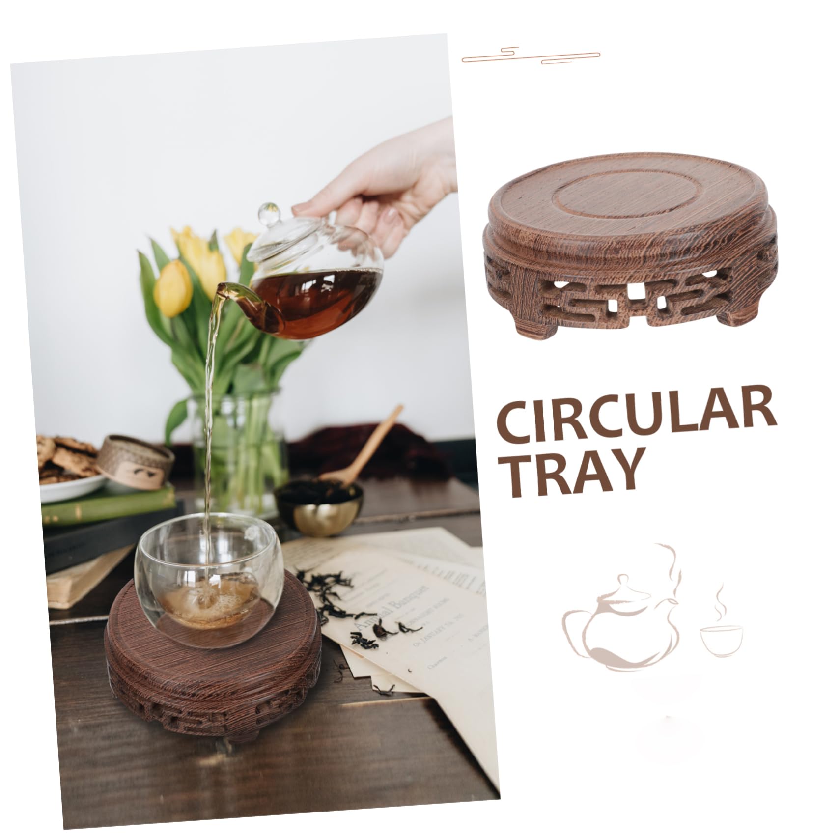 Ciieeo Chicken Wenge Wooden Tea Stand Round Teaware Display Base 4 Inch Compact Teapot Holder for Home Decor - Image 3