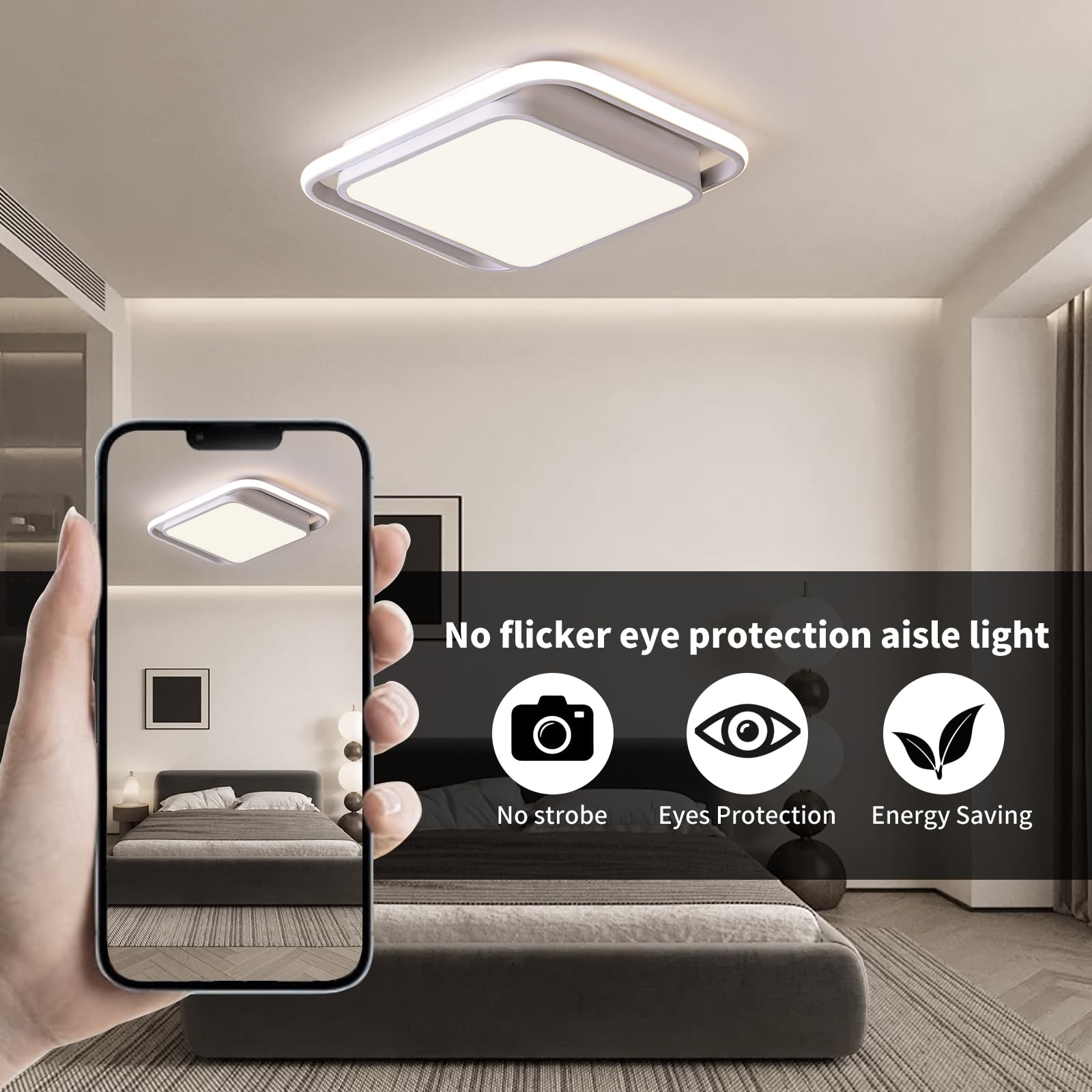 Naroume Modern Smart LED Ceiling Lights Dimmable LED Ceiling Lamp with Remote Control Acrylic Flush Mount Ceiling Lighting Fixtures for Living Room Kitchen Dining Room (4-32) x2W - Image 3