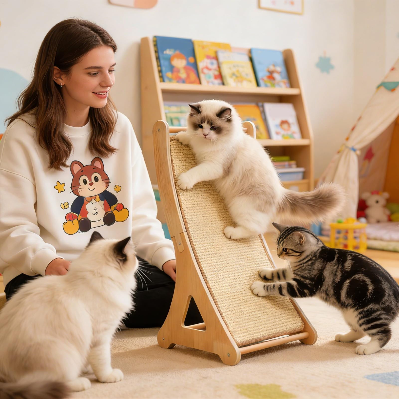 Katzenkratzpads, interaktives Katzenspielzeug, gegen Langeweile, kratzfeste Rampe mit Spielzeugball, für den Innenbereich, Wohnzimmer, Spielecke, Boden, Kätzchen, Welpen, Kaninchen