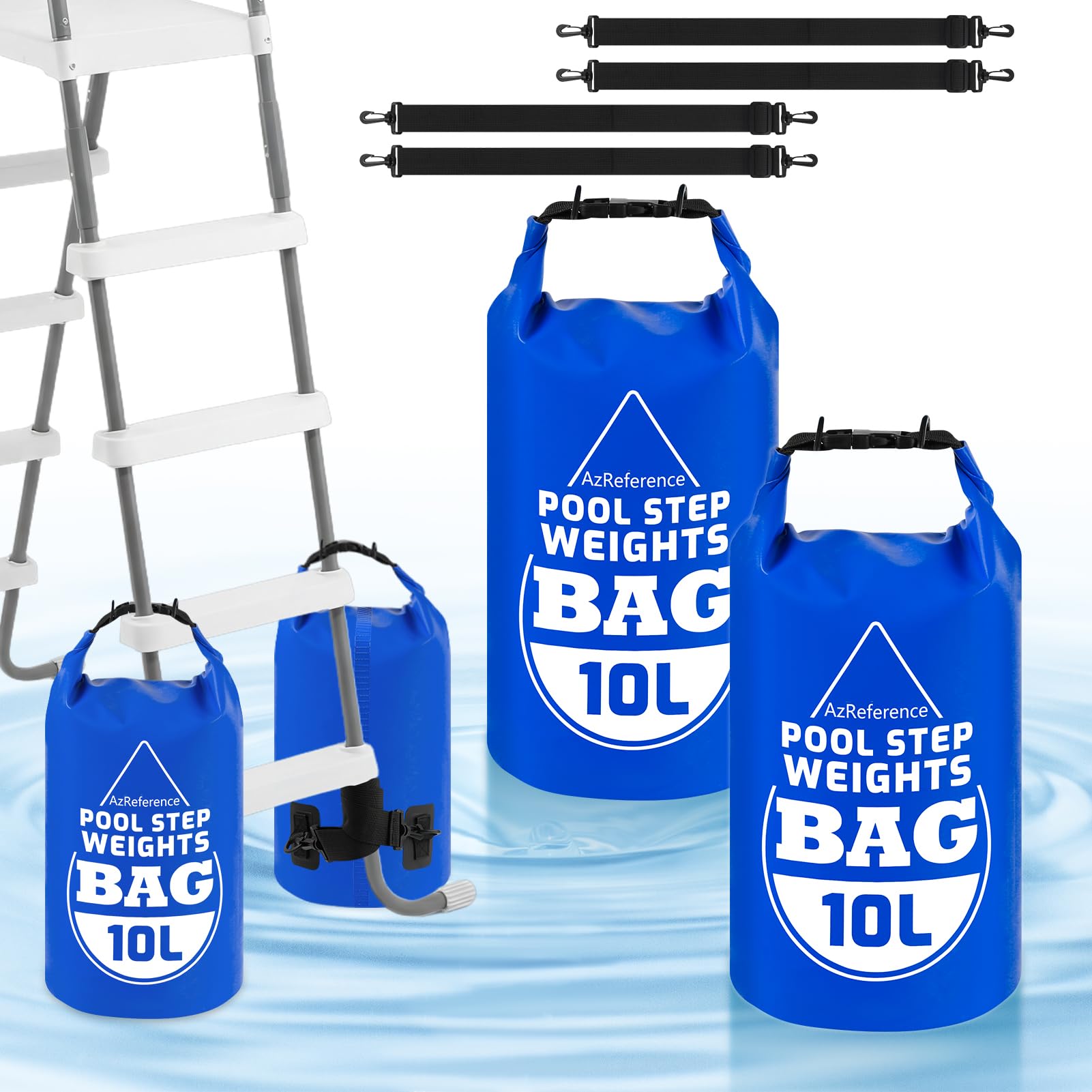 AzReference 2 Pack Heavy Duty Pool Ladder Weights, 500D PVC Waterproof Pool Step Sand Bags for Above Ground Swimming Pools Stair, 10L Universal Foldable Pool Stair Weight with Handles