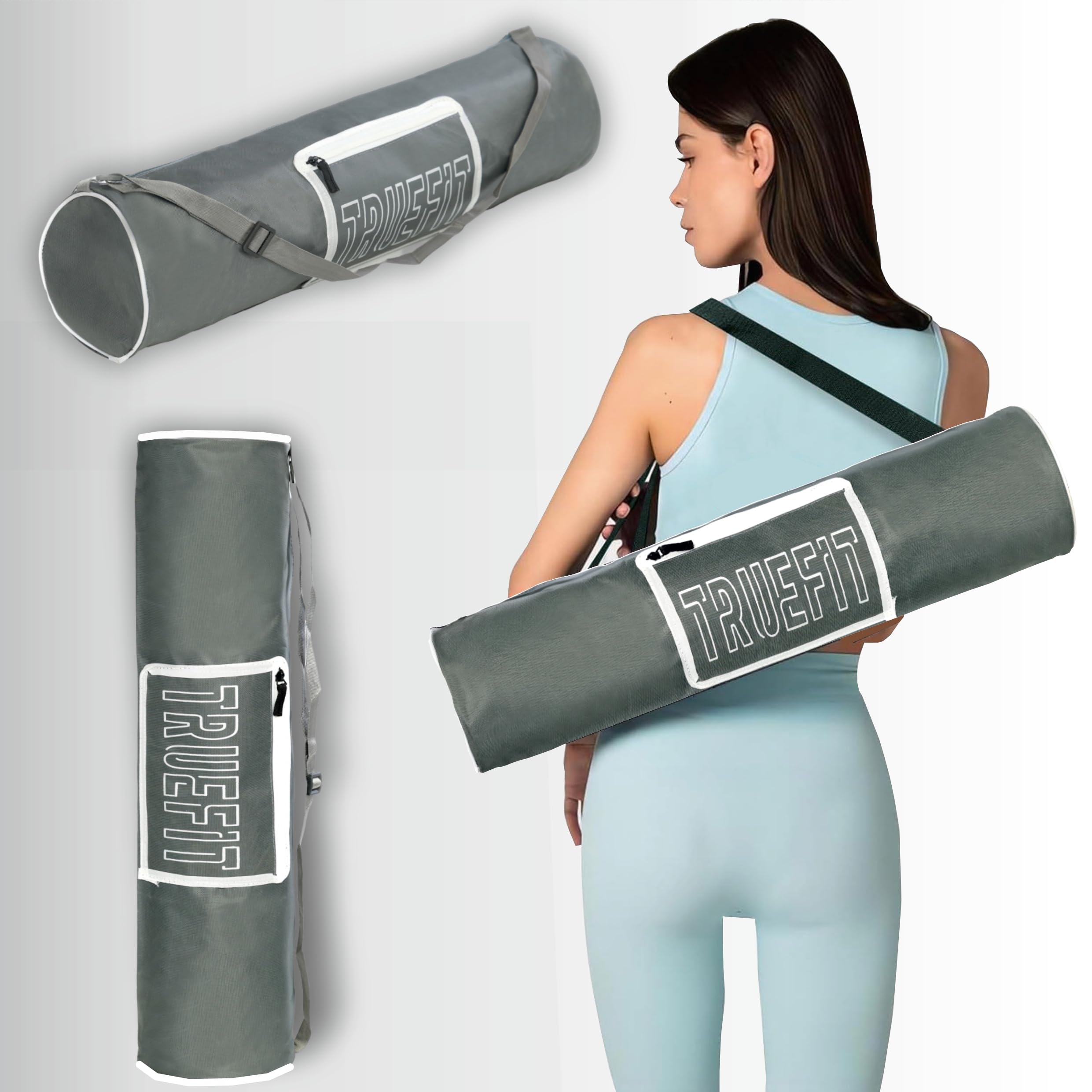 TRUEFIT Yoga Mat Bag with Strap for Men & Women | Waterproof Exercise Duffle & Drawstring Yoga Mats Classic | Ideal for Gym, Yoga, Pilates & Travel | Grey, Pack of 1-image-8