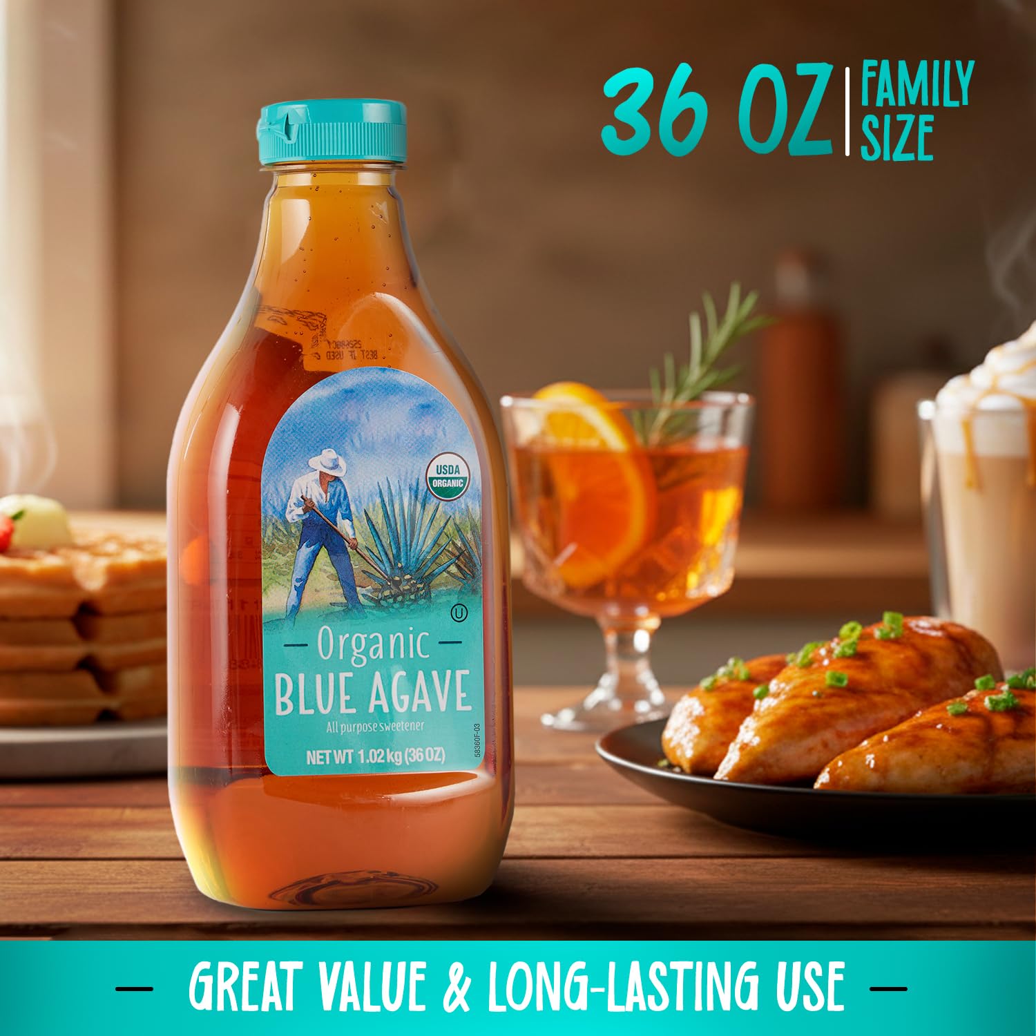 Amazon.com : Organic Blue Agave Nectar All Purpose Sweetener Syrup - 36 Oz  Bottle - USDA Organic, Low-Glycemic, Non-GMO | Perfect for Coffee, Tea &  Baking with a Scoolpy Honey dipper stick :